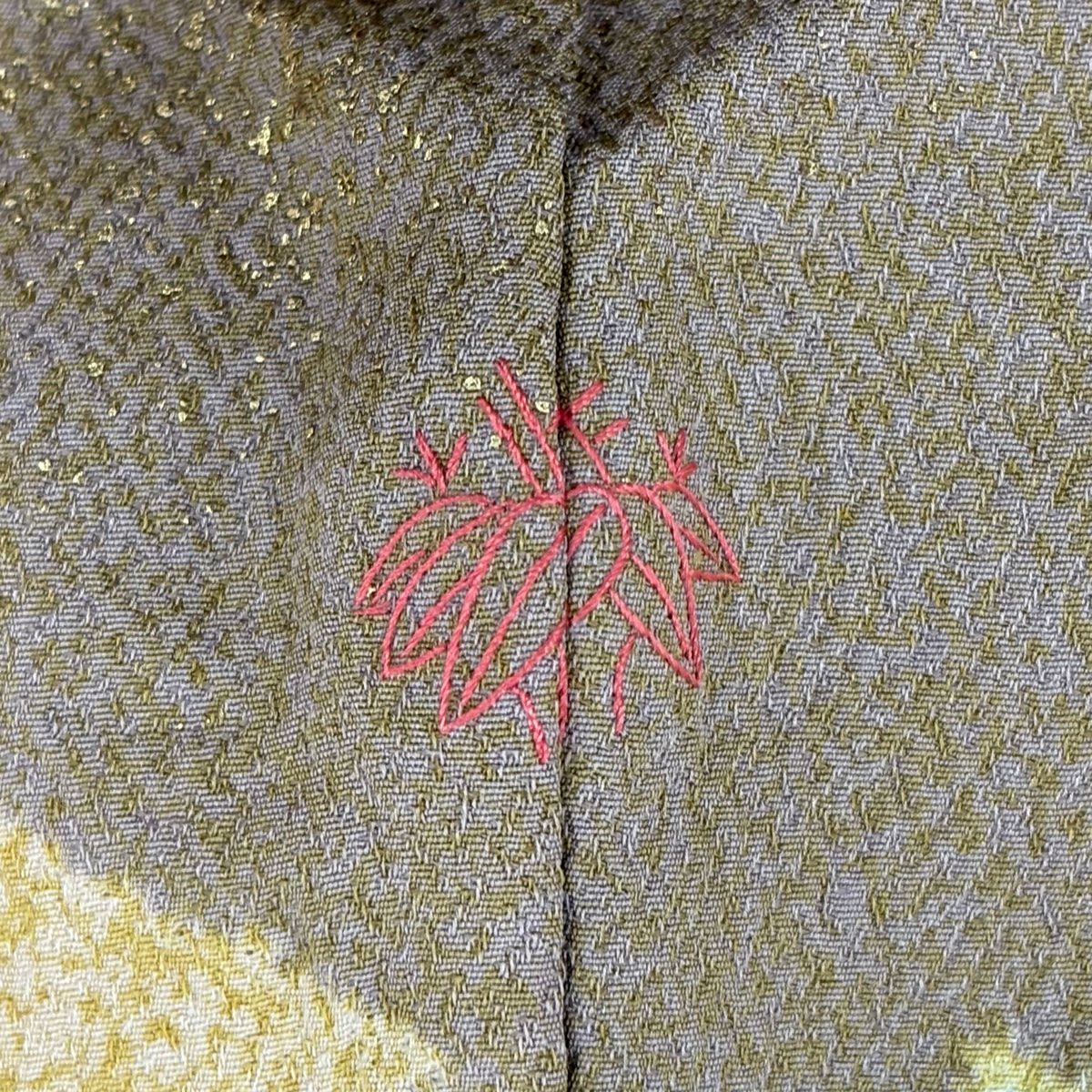 【美品】訪問服 身長160cm 袖長66cm M 雙層 落款有 草花紋紋 龜甲 金絲 金銀彩 淺茶 純蠶絲 名品級 一つ紋