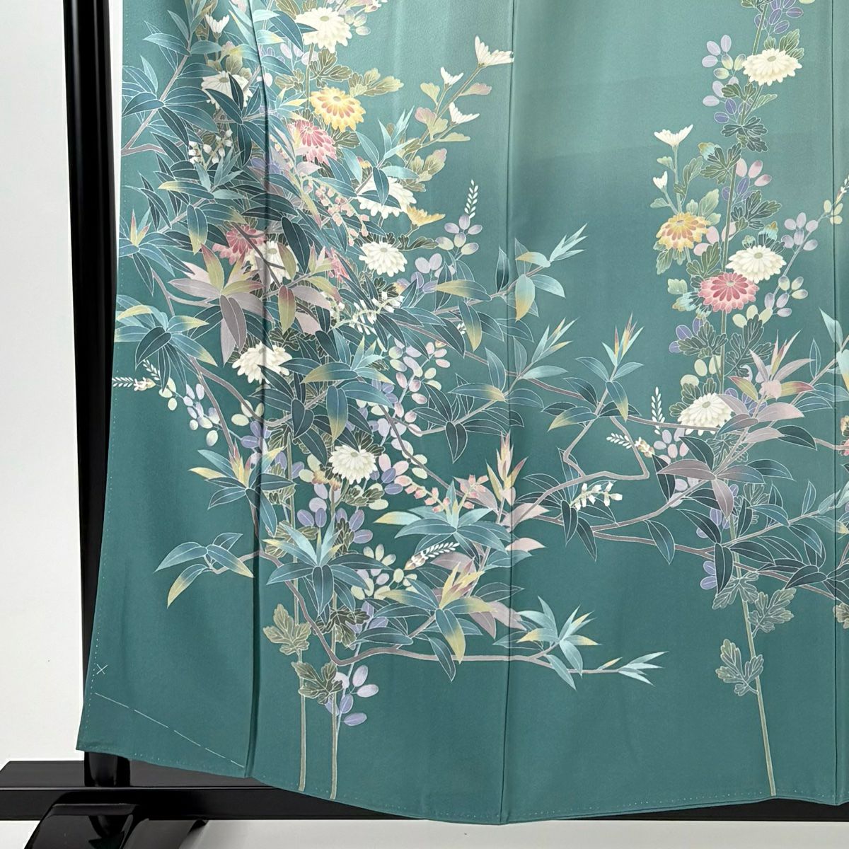 訪問服 身長158cm 袖長66cm M 雙層 落款有 枝花 漸變 薄綠 純蠶絲 名品級