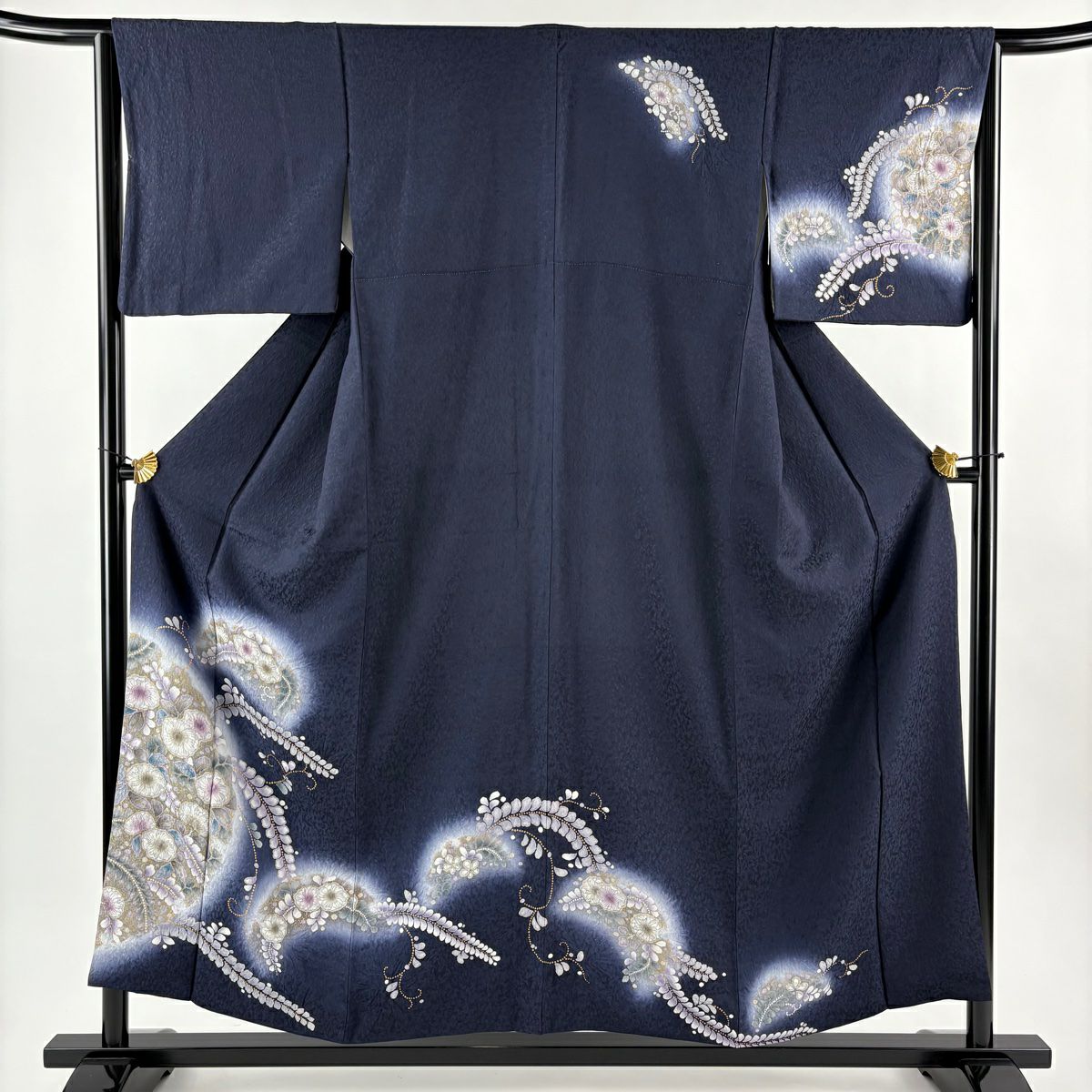 訪問服 身長155.5cm 袖長63.5cm S 雙層 辻花染 金彩裝飾 漸層 深藍 純蠶絲 名品級