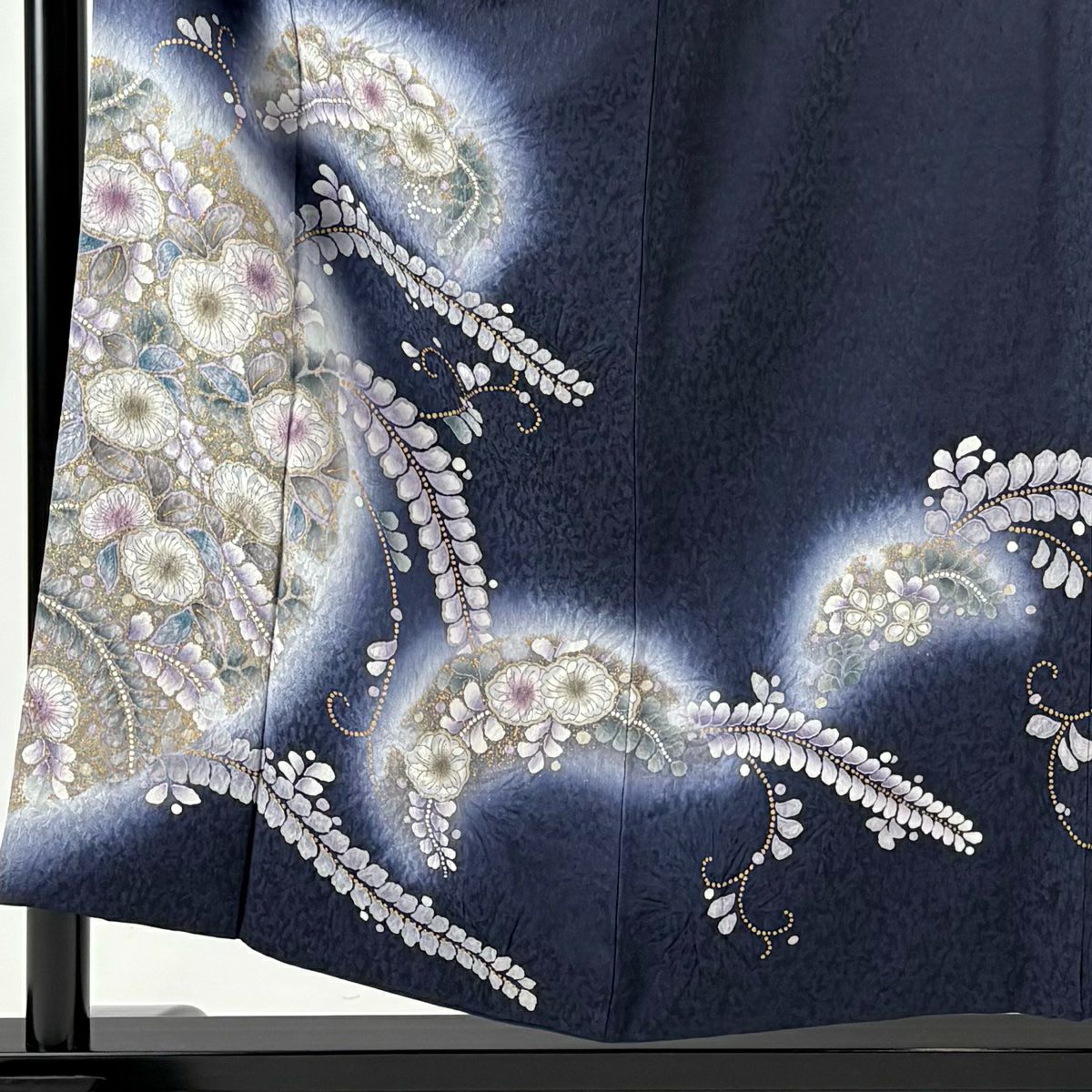 訪問服 身長155.5cm 袖長63.5cm S 雙層 辻花染 金彩裝飾 漸層 深藍 純蠶絲 名品級