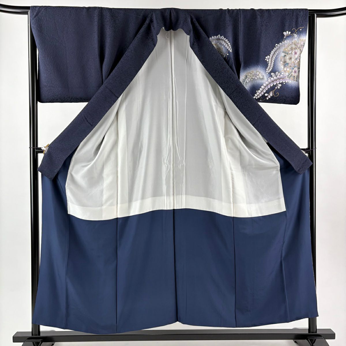訪問服 身長155.5cm 袖長63.5cm S 雙層 辻花染 金彩裝飾 漸層 深藍 純蠶絲 名品級