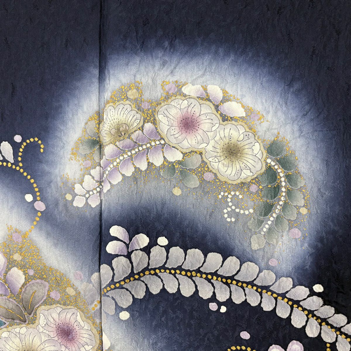 訪問服 身長155.5cm 袖長63.5cm S 雙層 辻花染 金彩裝飾 漸層 深藍 純蠶絲 名品級