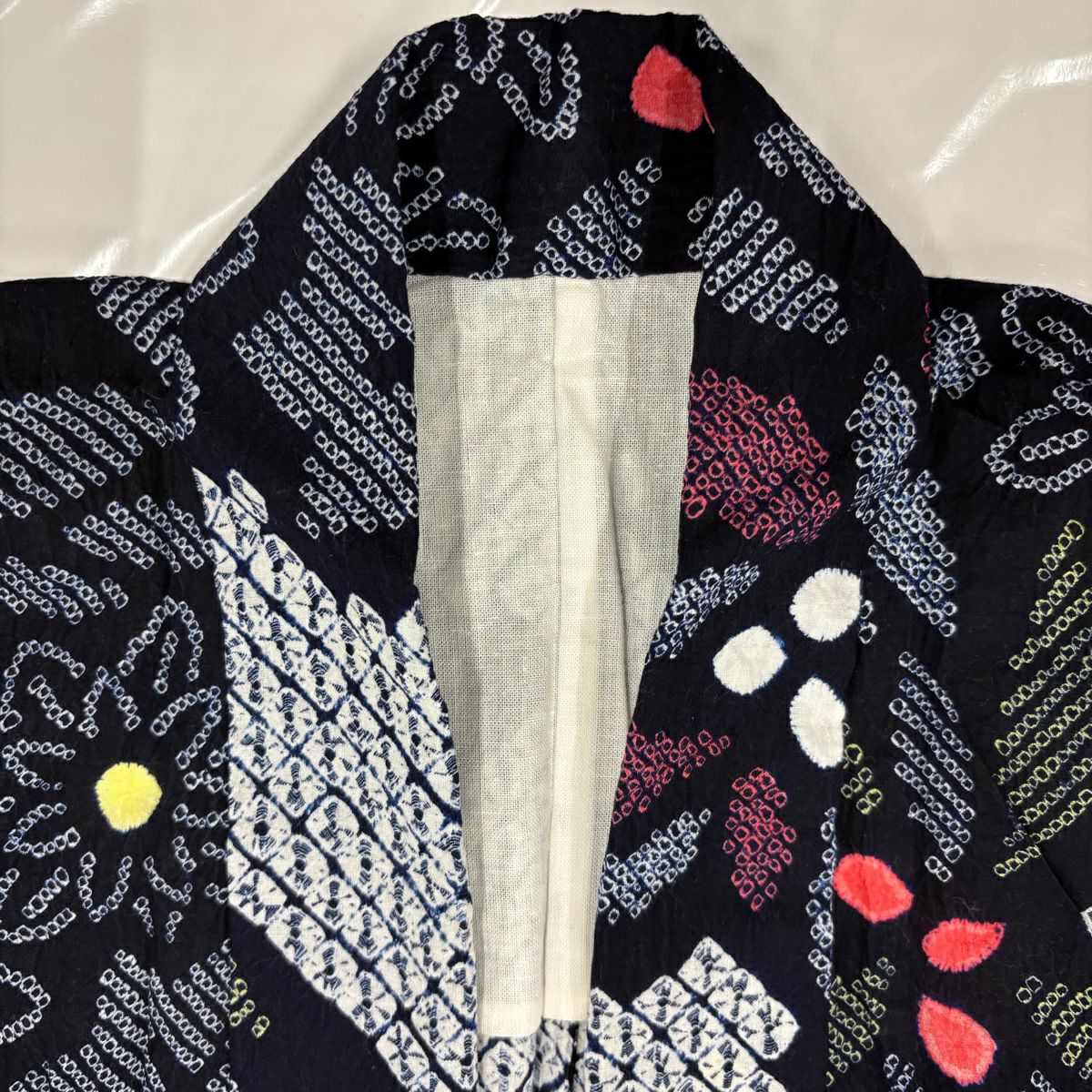 【美品】 浴衣 身長158cm 袖長63cm S 絞染浴衣 草花紋幾何圖案 深藍 棉 名品級