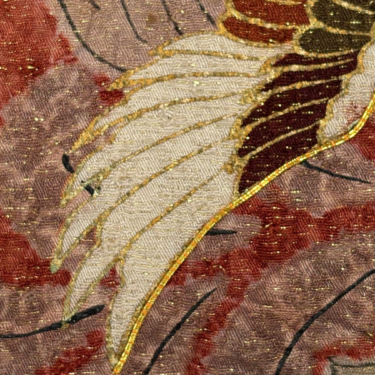 訪問服 身長159cm 袖長64.5cm M 雙層 鳳凰 辻花染 金彩裝飾 金絲 紅茶 純蠶絲 名品級