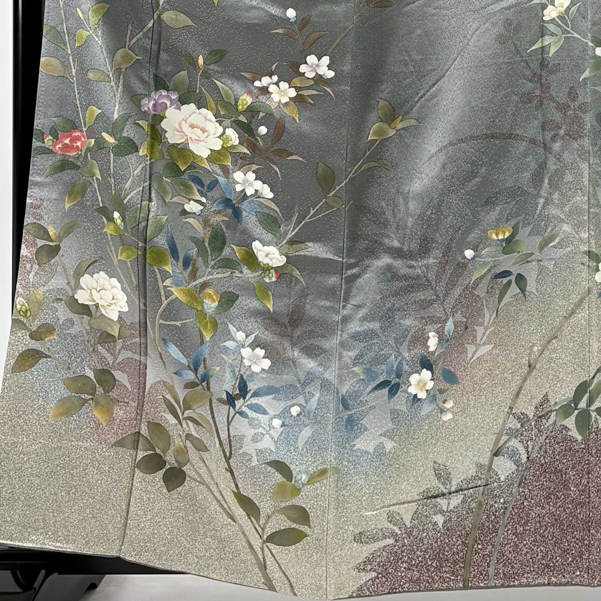 訪問服 身長162cm 袖長65cm M 雙層 落款有 枝花 輪廓 金彩裝飾 漸層 灰色 純蠶絲 名品級