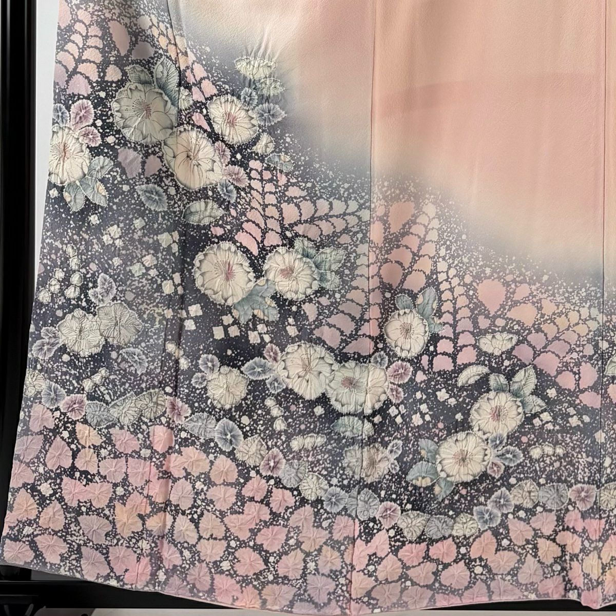 訪問服 身長160cm 袖長63.5cm S 雙層 翠山工房 落款あり 辻花染 漸層 粉紅 純蠶絲 名品級 一つ紋