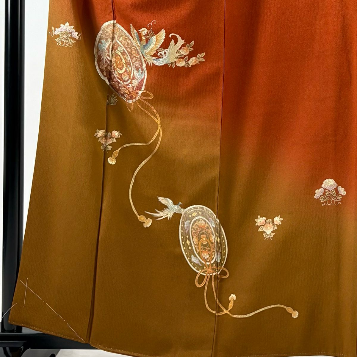 【美品】 付下 身長159.5cm 袖長67cm M 雙層 和田光正 落款 鏡裏文 花鳥 金銀彩 紅茶 純蠶絲 名品級