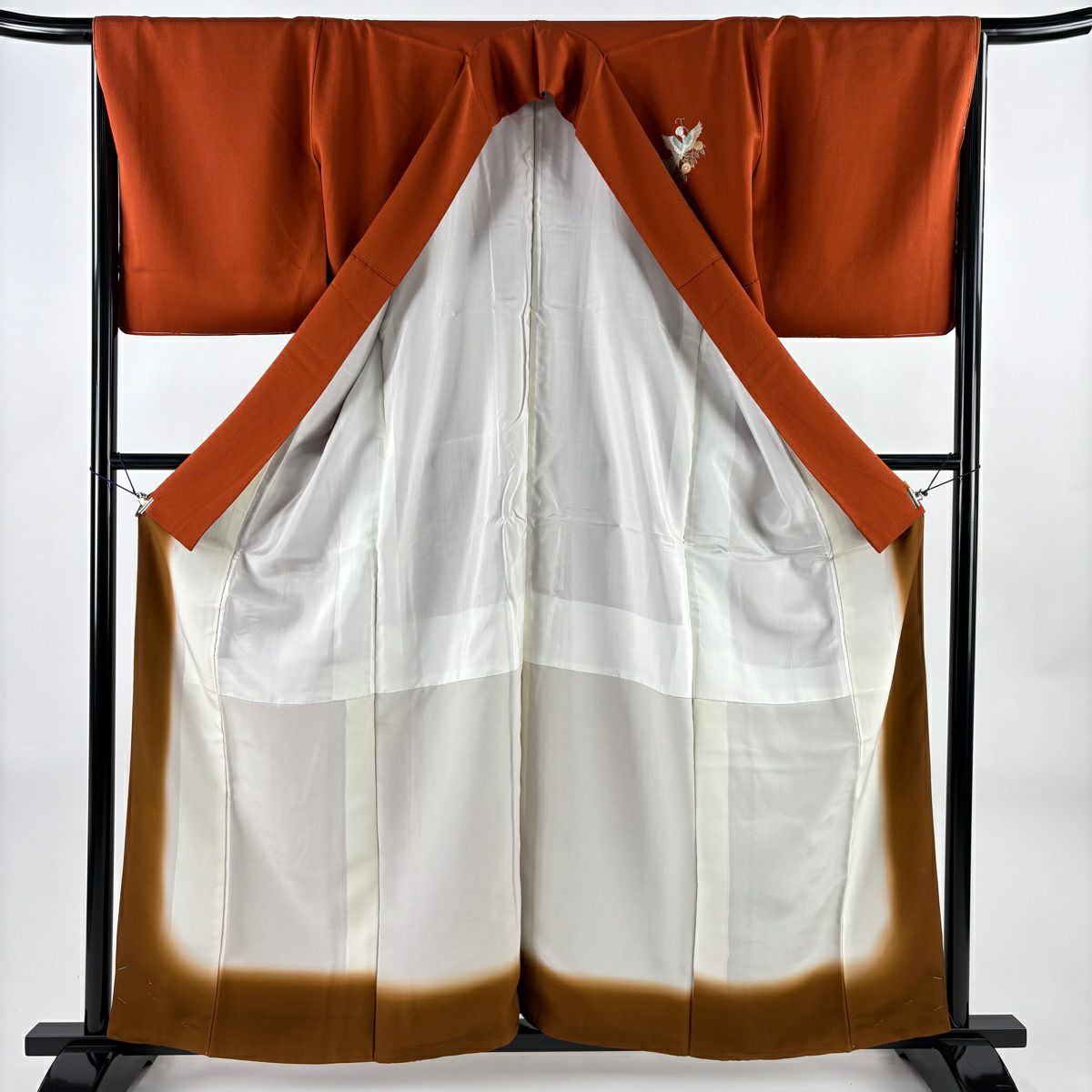 【美品】 付下 身長159.5cm 袖長67cm M 雙層 和田光正 落款 鏡裏文 花鳥 金銀彩 紅茶 純蠶絲 名品級