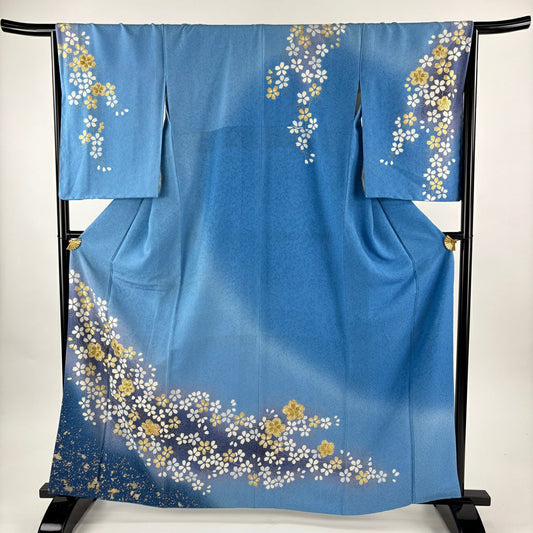 訪問服 身長163cm 袖長66.5cm M 雙層 櫻花 金金箔 金銀彩 水色 純蠶絲 名品級