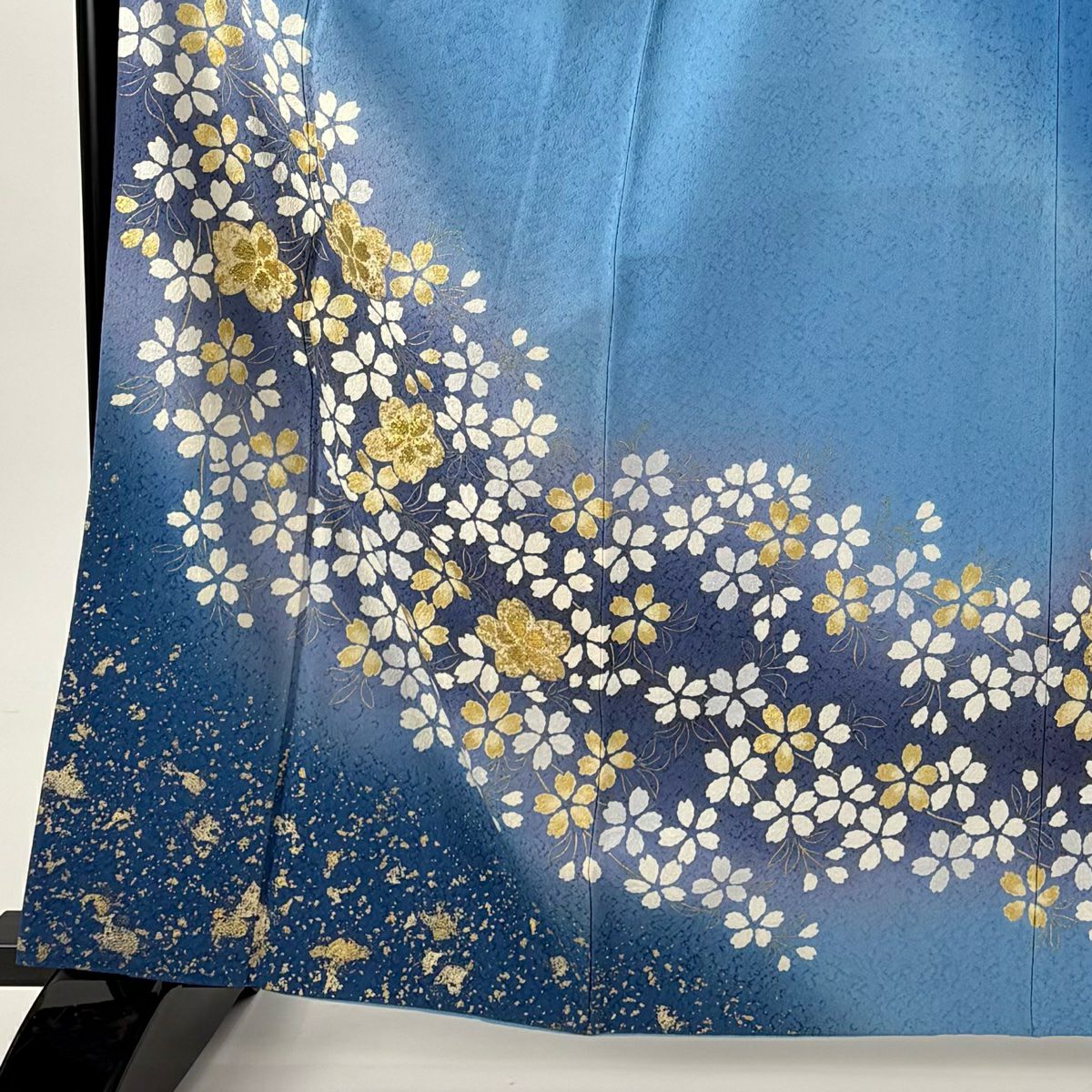 訪問服 身長163cm 袖長66.5cm M 雙層 櫻花 金金箔 金銀彩 水色 純蠶絲 名品級