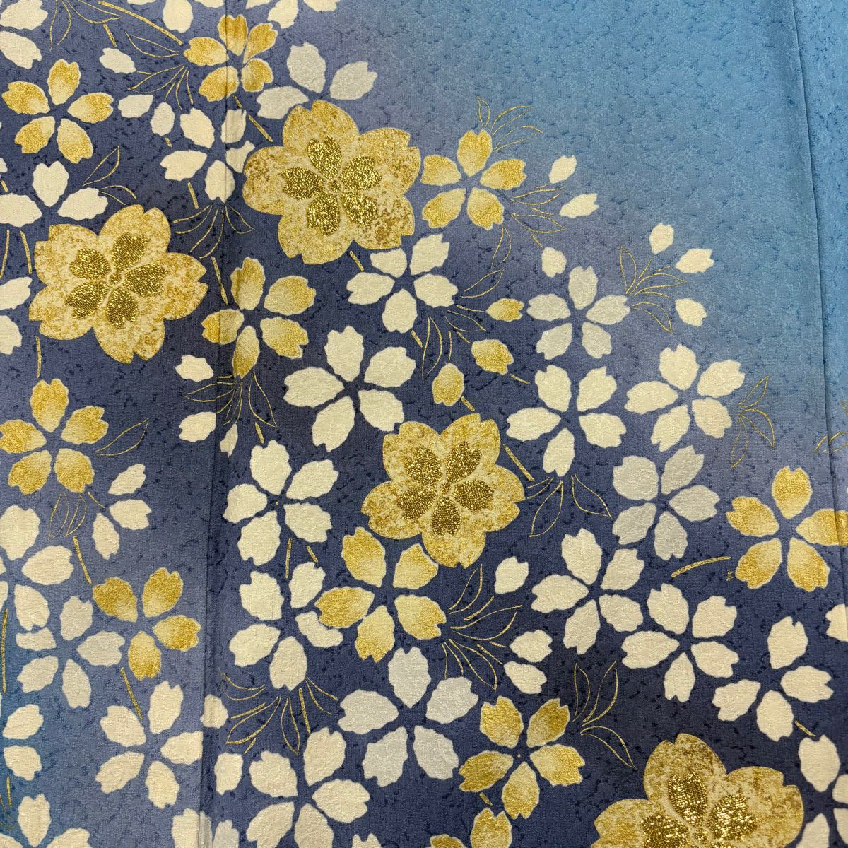 訪問服 身長163cm 袖長66.5cm M 雙層 櫻花 金金箔 金銀彩 水色 純蠶絲 名品級