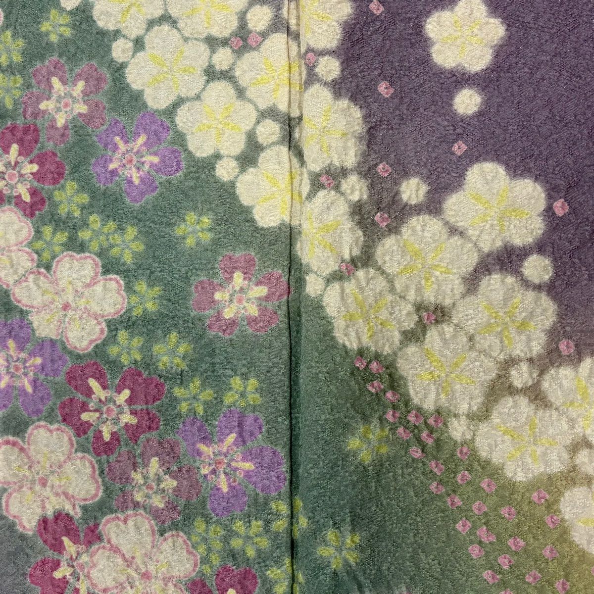 訪問服 身長161cm 袖長66cm M 雙層 梅花花 銀通 絞染 淺紫 純蠶絲 名品級
