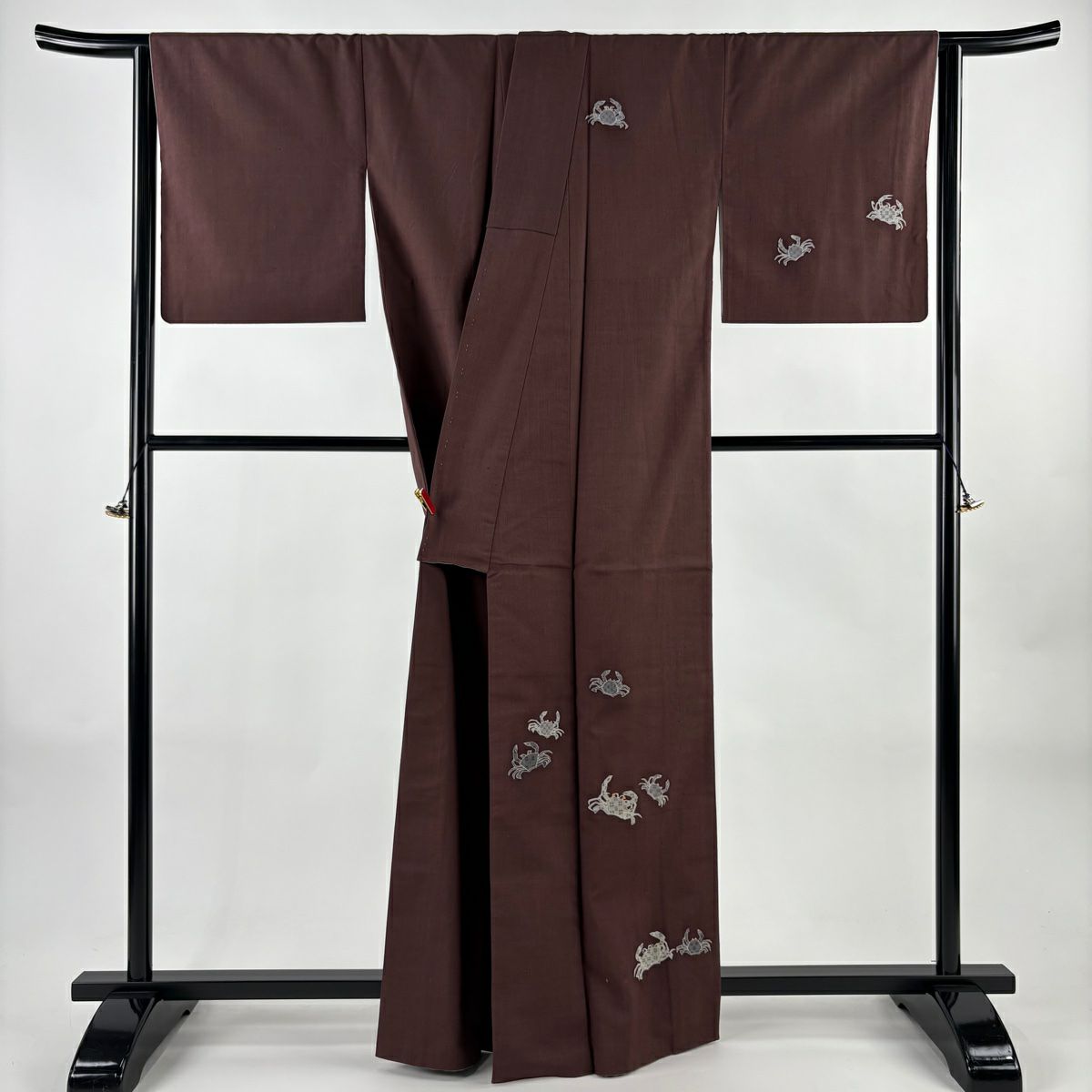 付下 身長163.5cm 袖長65cm M 雙層 附有落款 蟹 焦茶 純蠶絲 逸品級