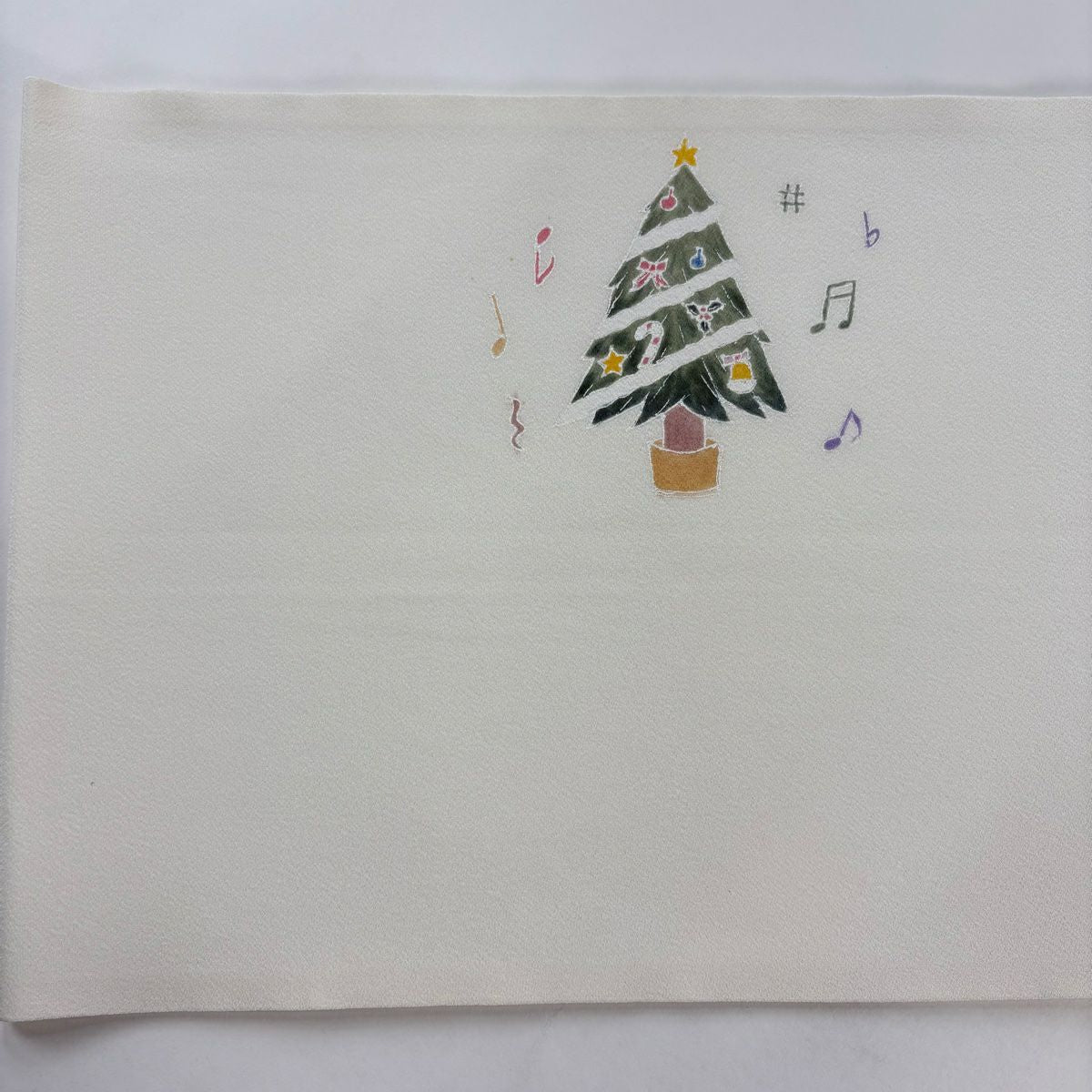 開口名古屋帶 逸品級 附有落款 聖誕樹 音符 白色 純蠶絲