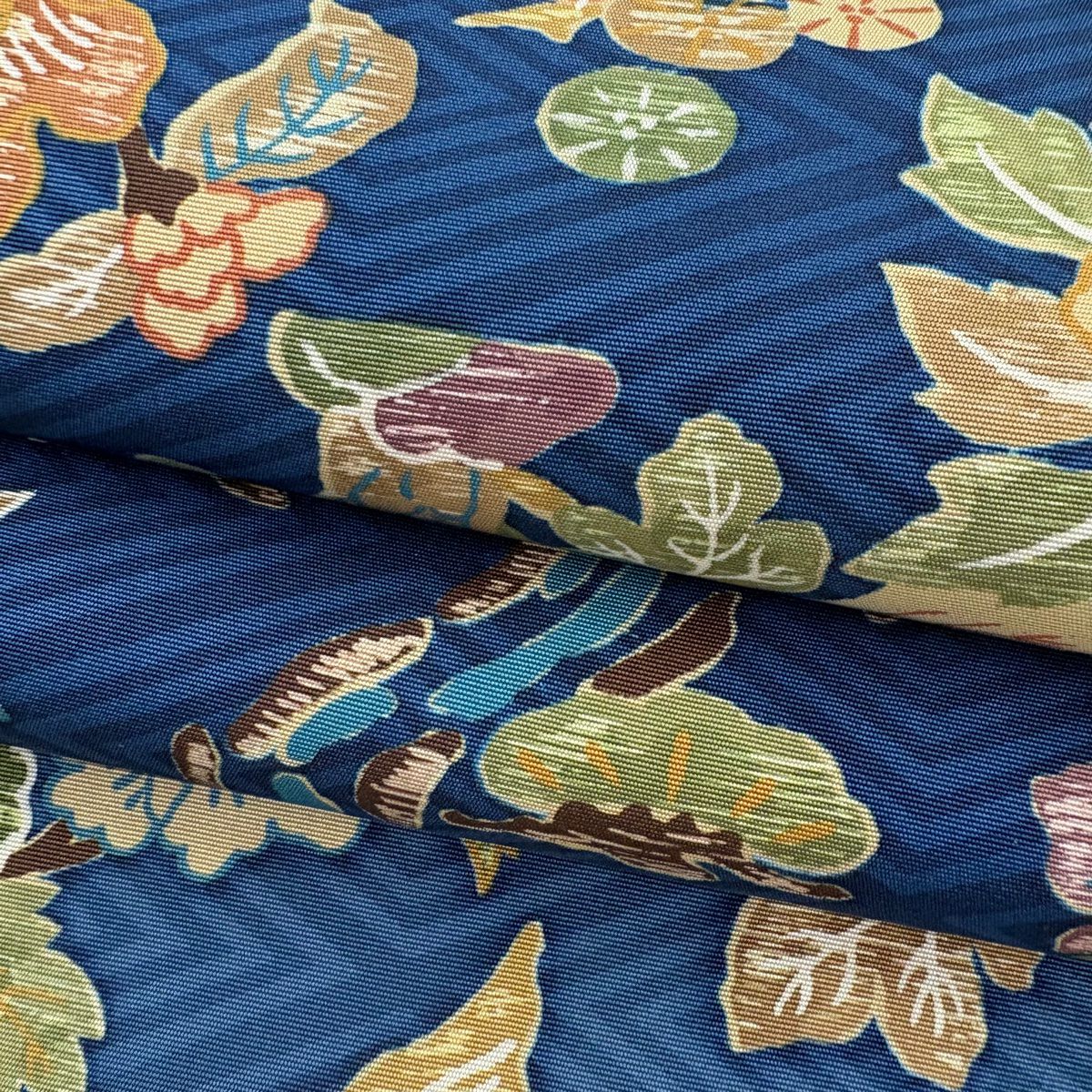 袋帶 逸品級 山岡古都 附落款 枝花 入子菱 深藍 全通 純蠶絲