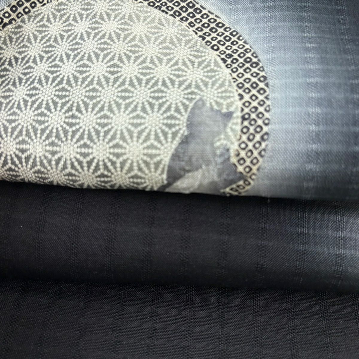 【美品】名古屋帶 逸品級 貓 麻葉 黑 純蠶絲