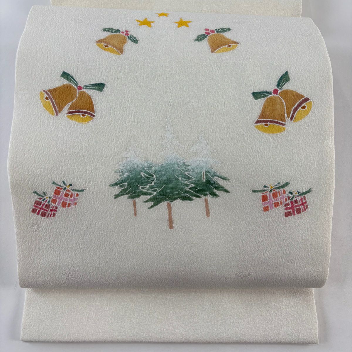 開口名古屋帶 逸品級 附有落款 もみの木 鈴 白 純蠶絲