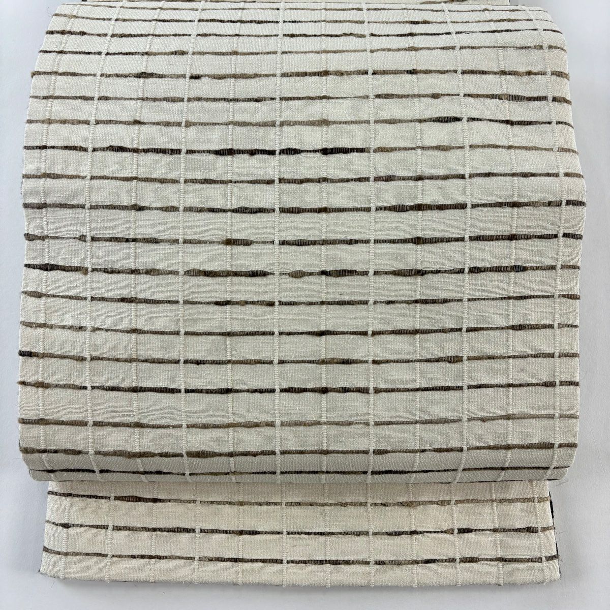 【美品】 袋帶 逸品級 條紋 奶油色 全通 純蠶絲