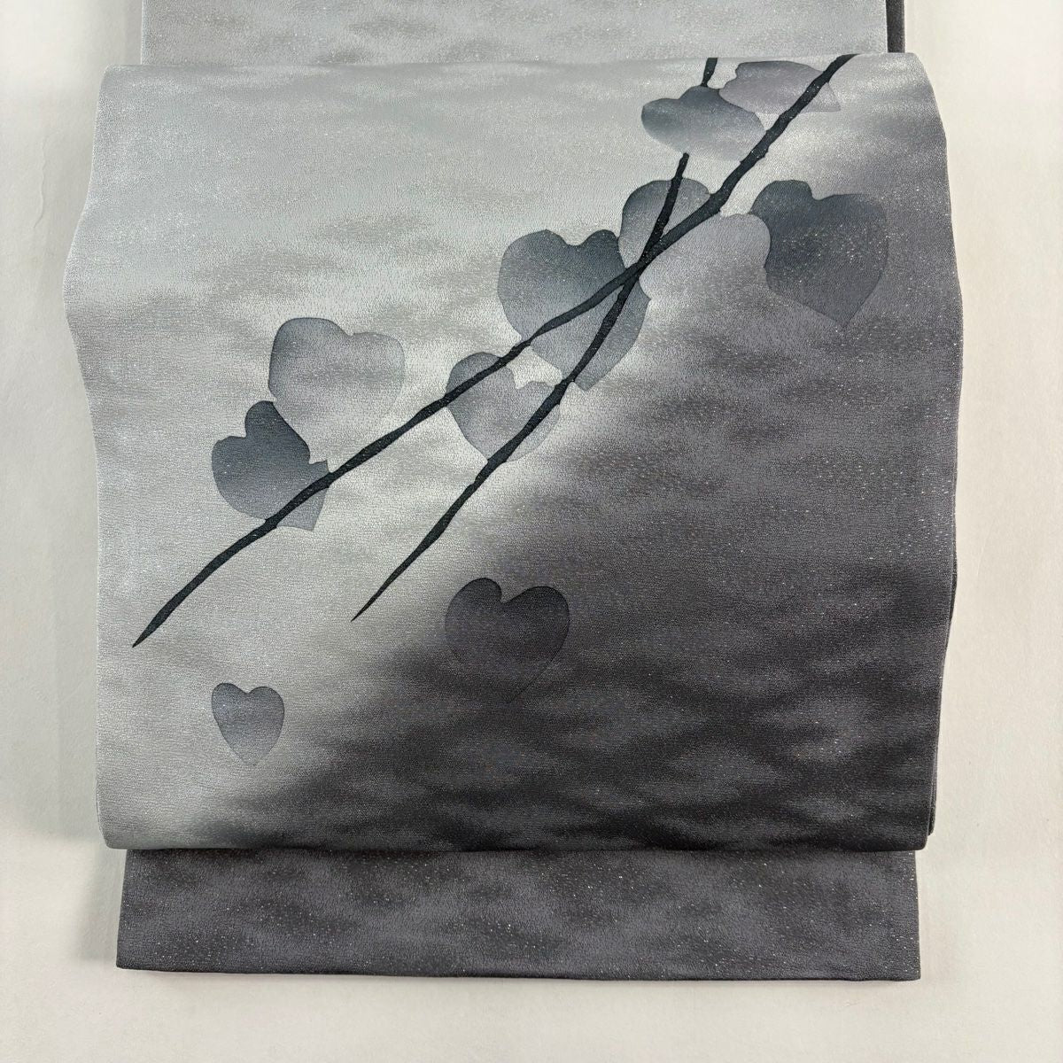 【美品】 袋帶 名品級 枝葉 金金箔 漸層 灰 深藍色 正蠶絲