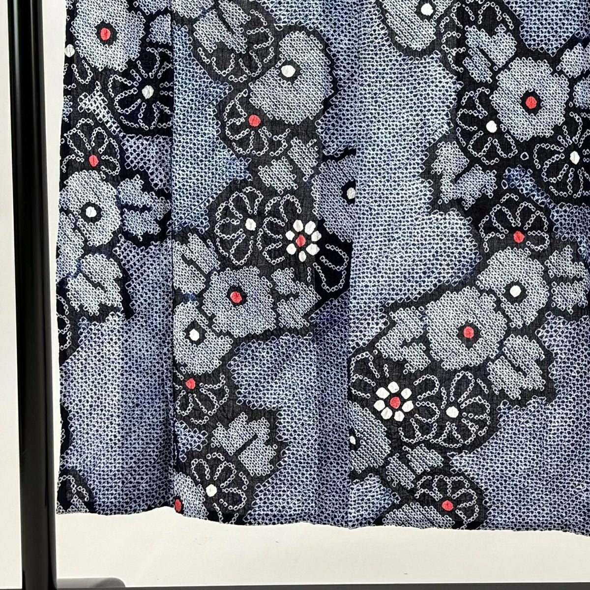 【美品】 浴衣 身長150.5cm 袖長63cm S 絞染浴衣 菊花 深藍 純棉 名品級
