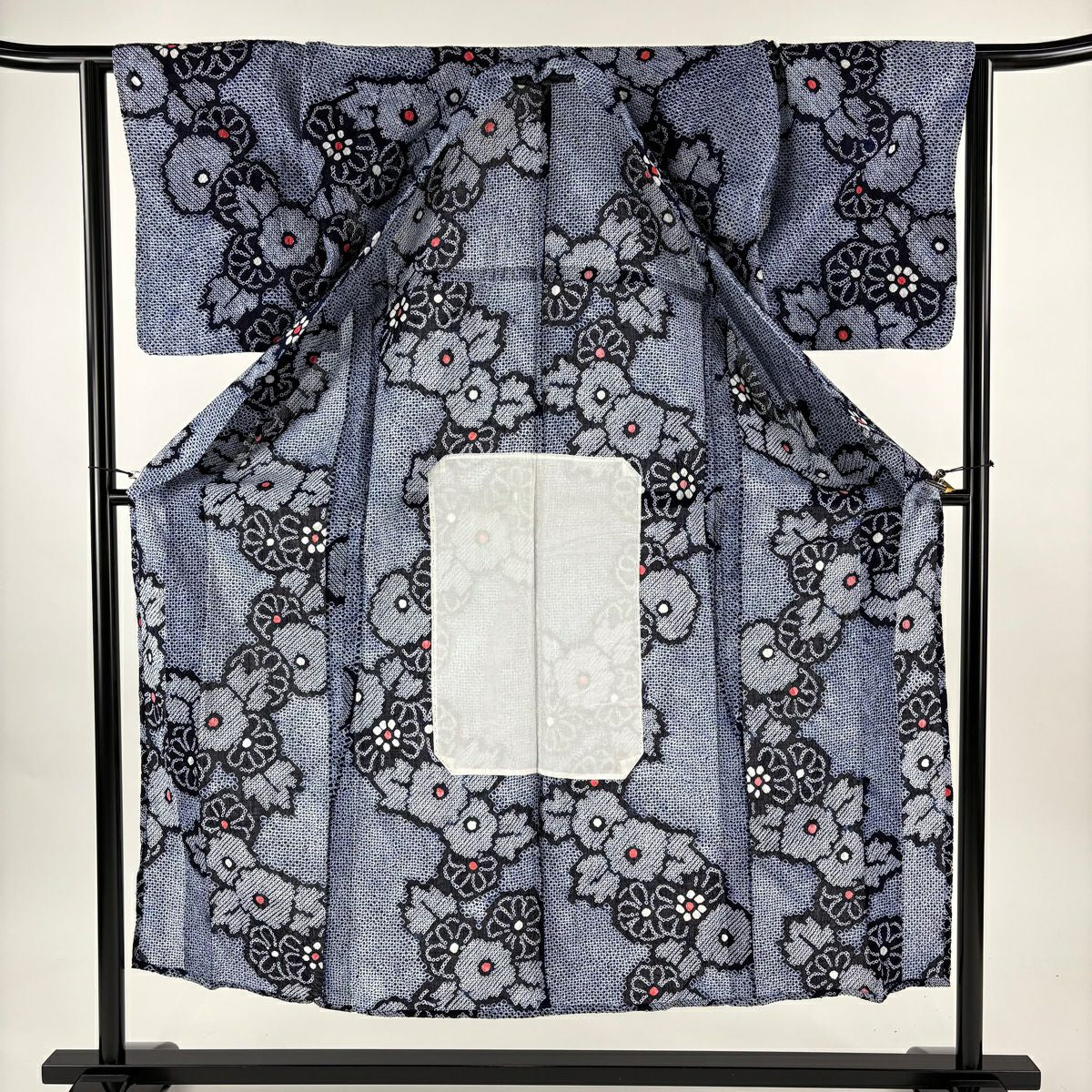 【美品】 浴衣 身長150.5cm 袖長63cm S 絞染浴衣 菊花 深藍 純棉 名品級
