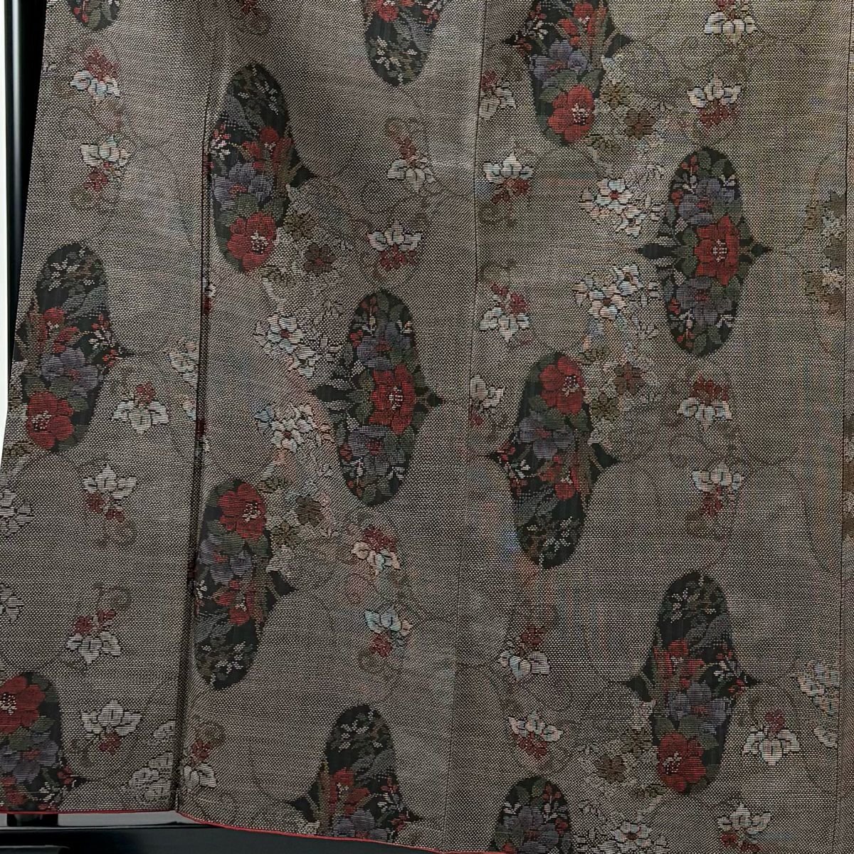 【美品】 大島織 身長163cm 袖長65.5cm M 雙層 純泥染 證書附帶 草花紋紋 焦茶 純蠶絲 名品級