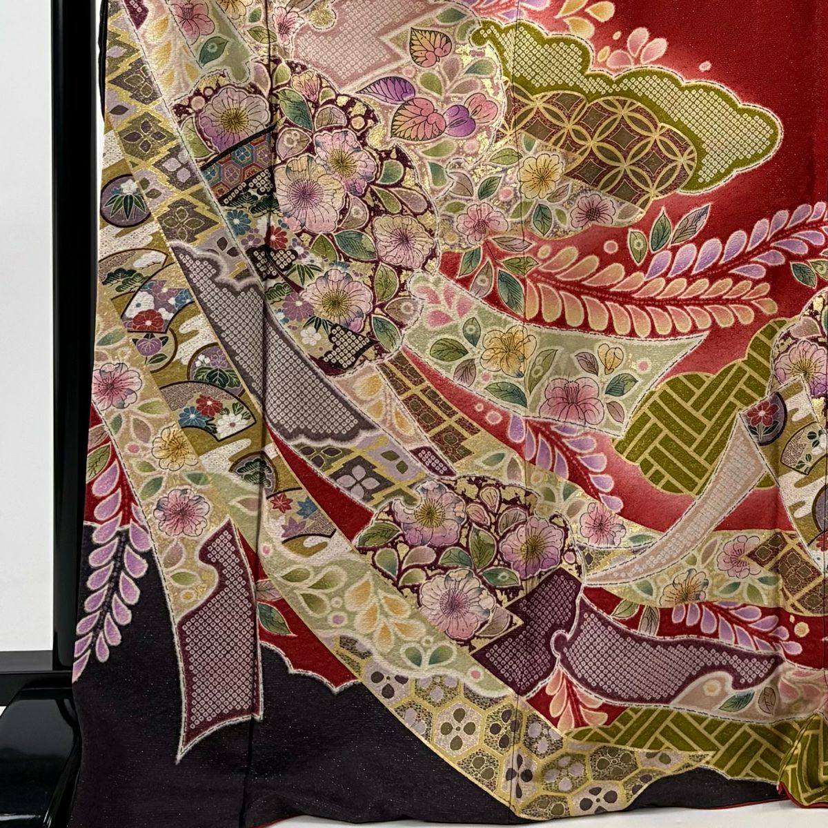 振袖禮服 身長175cm 袖長68.5cm L 雙層 落款あり 辻花染 熨斗紋 金通し 金銀彩 紅 純蠶絲 逸品級