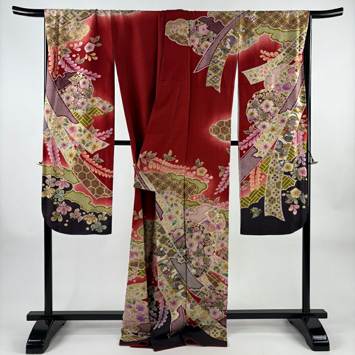 振袖禮服 身長175cm 袖長68.5cm L 雙層 落款あり 辻花染 熨斗紋 金通し 金銀彩 紅 純蠶絲 逸品級