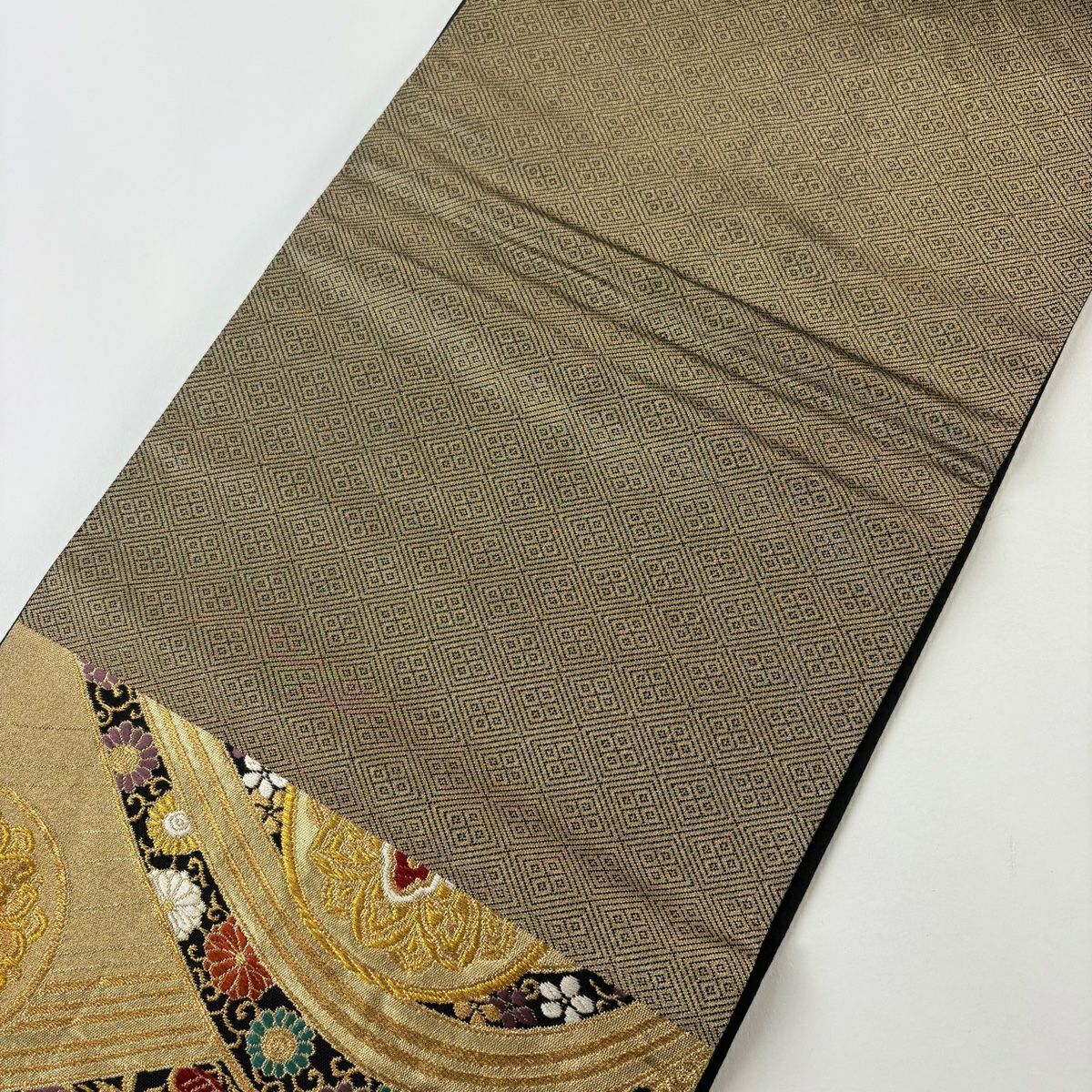 【美品】 袋帶 秀品級 振袖禮服禮服用 華紋 松樹竹子梅花 金絲 金金箔 金色 六通 純蠶絲