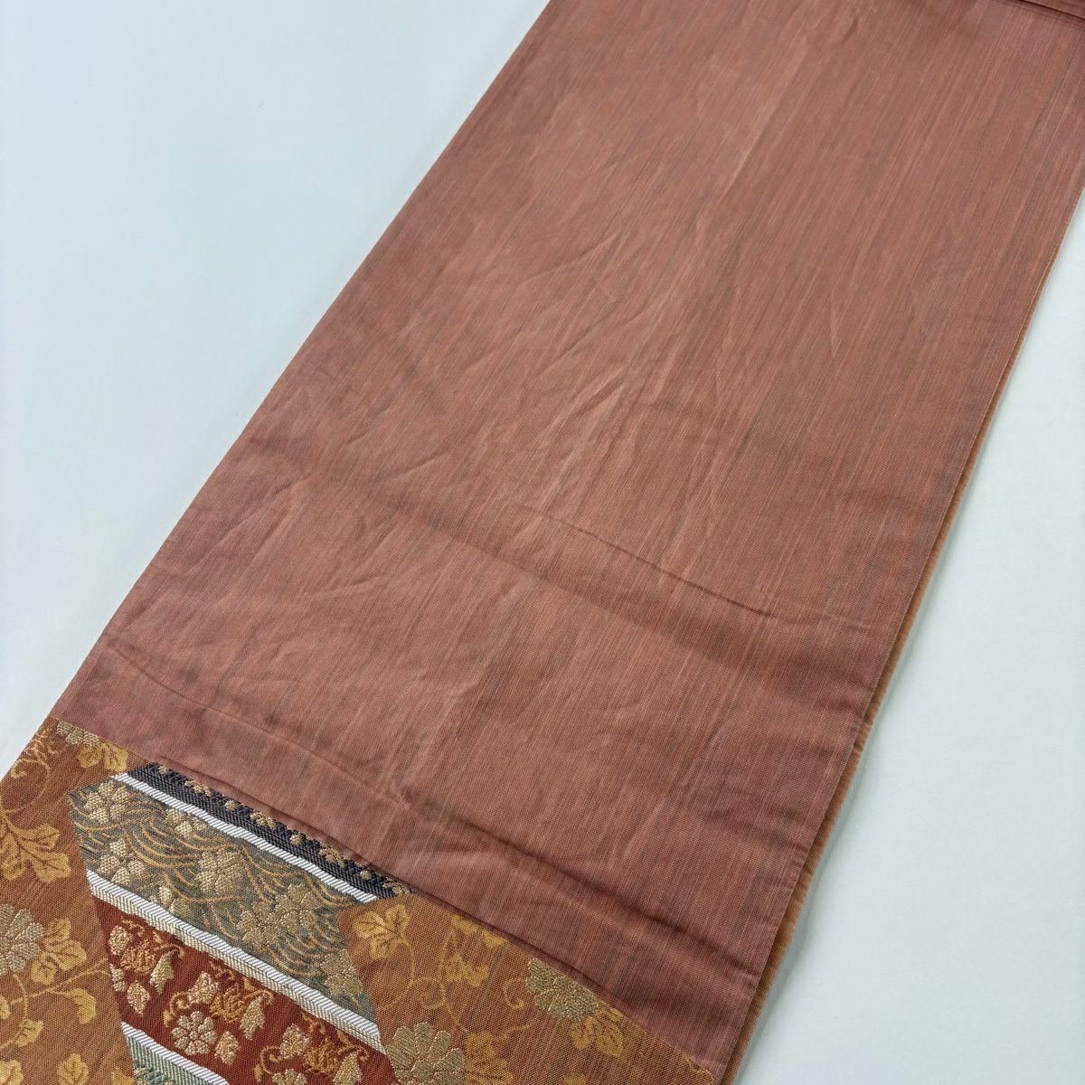 袋帶 秀品級 關西仕立 遺寶名物裂 花唐草紋 金糸 金金箔 鮭粉色 六通 純蠶絲