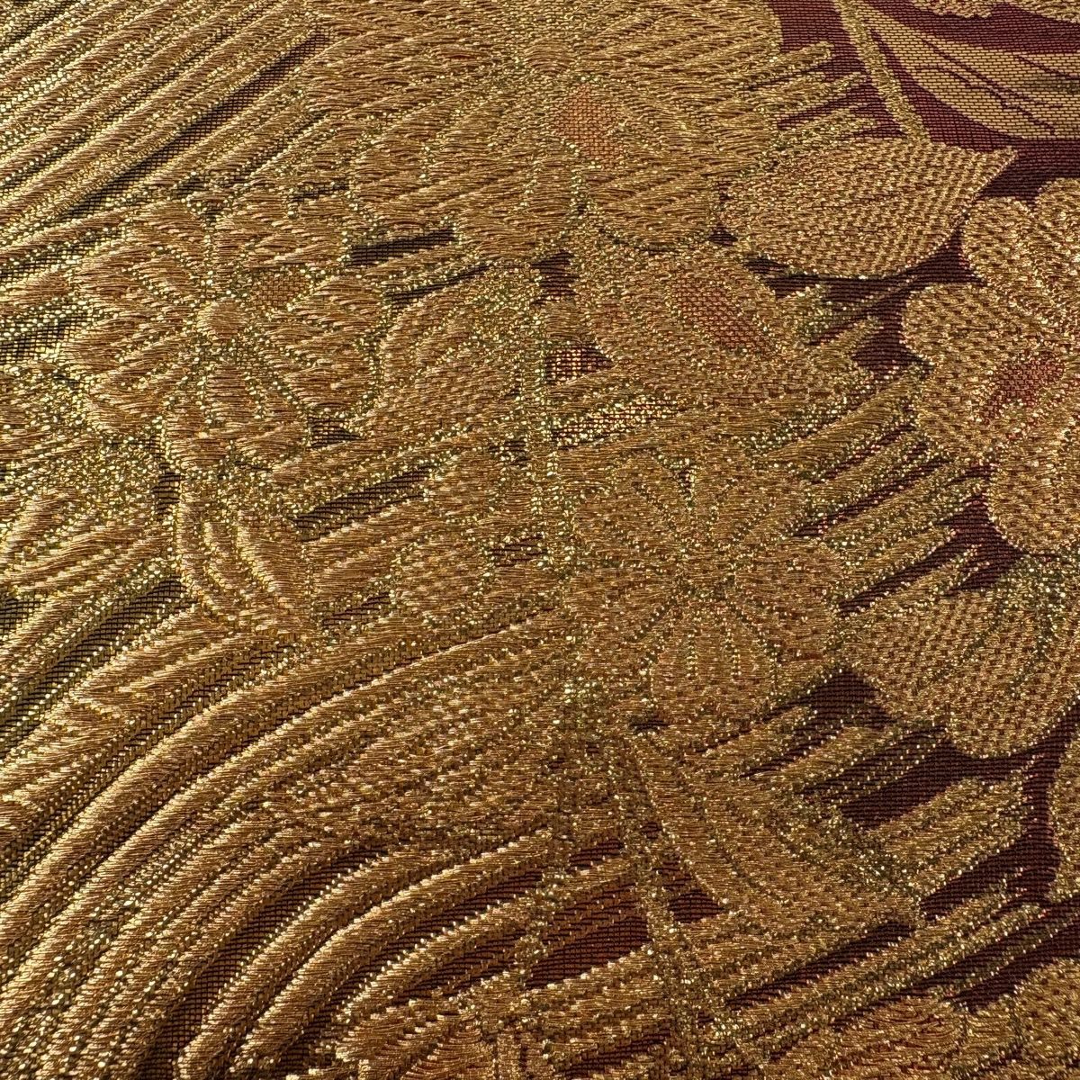 袋帶 秀品級 振袖禮服禮服用 櫻花 波紋 金絲 金金箔 金 六通 純蠶絲