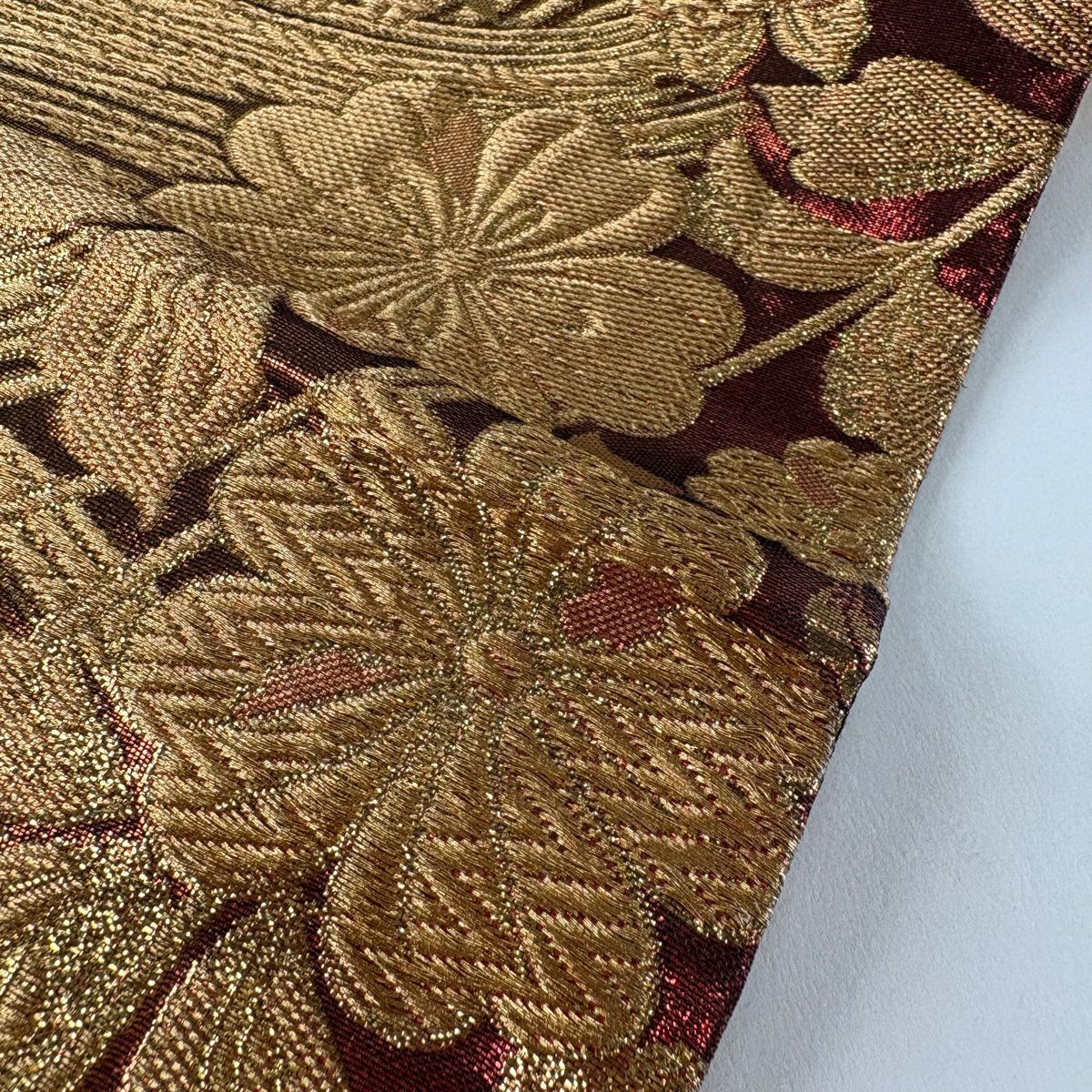 袋帶 秀品級 振袖禮服禮服用 櫻花 波紋 金絲 金金箔 金 六通 純蠶絲