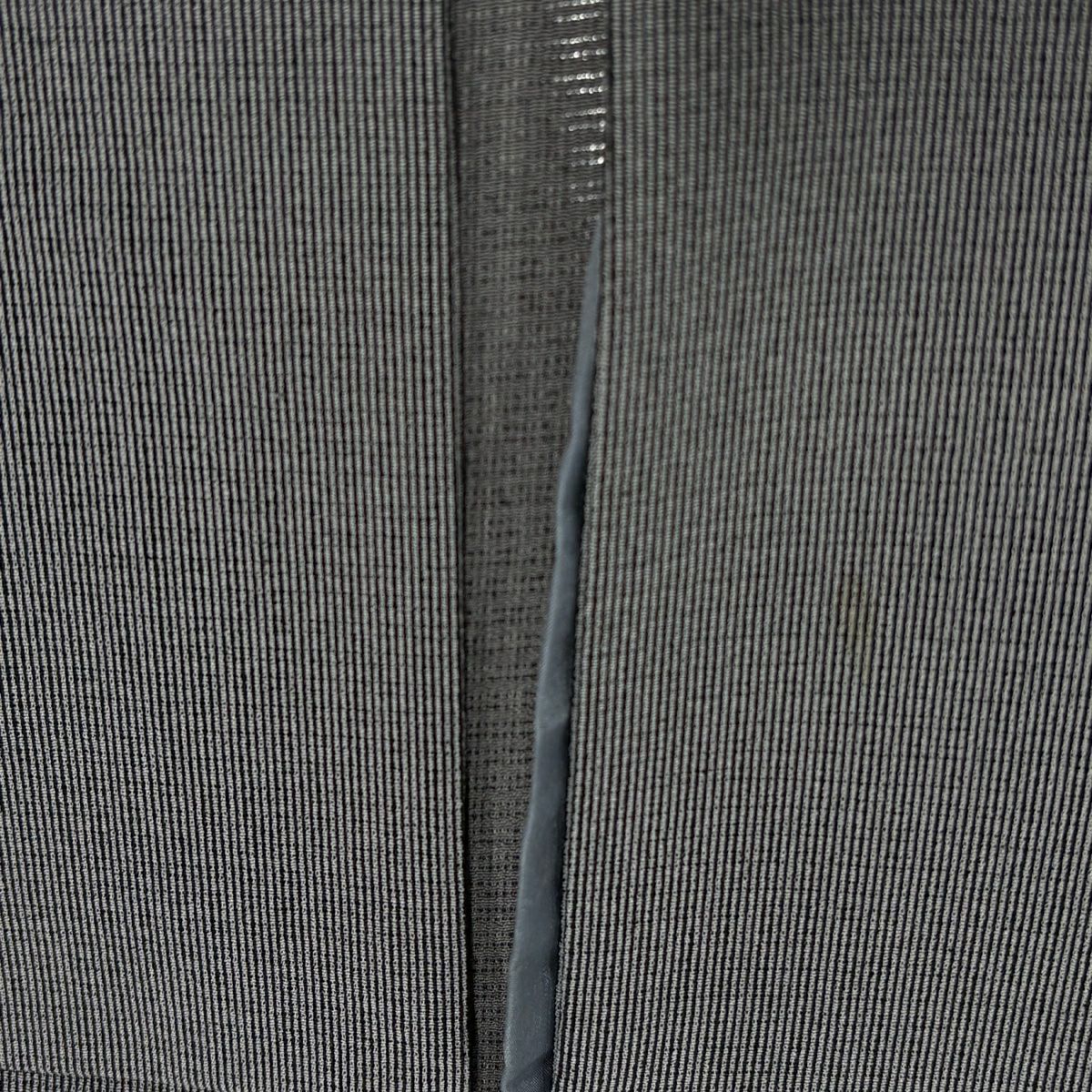 小紋 身長156cm 袖長67cm M 薄物 落款あり 縞 黑灰 純蠶絲 秀品級