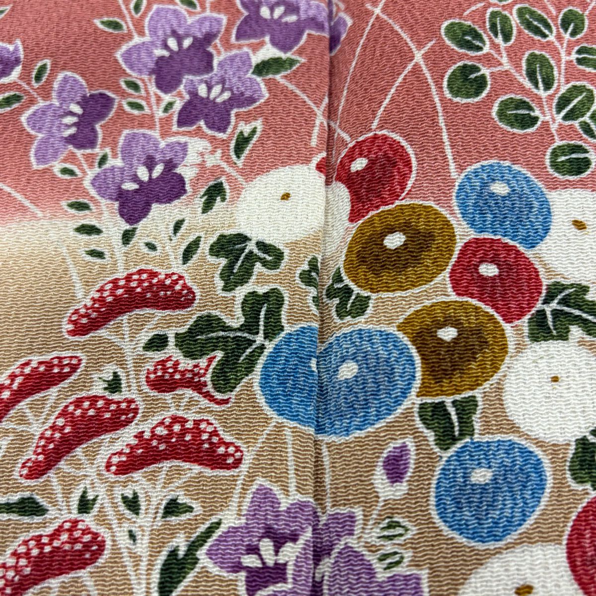 【美品】訪問服 身長161cm 袖長66cm M 雙層 秋草 染分 淡化 米色 純蠶絲 優品級