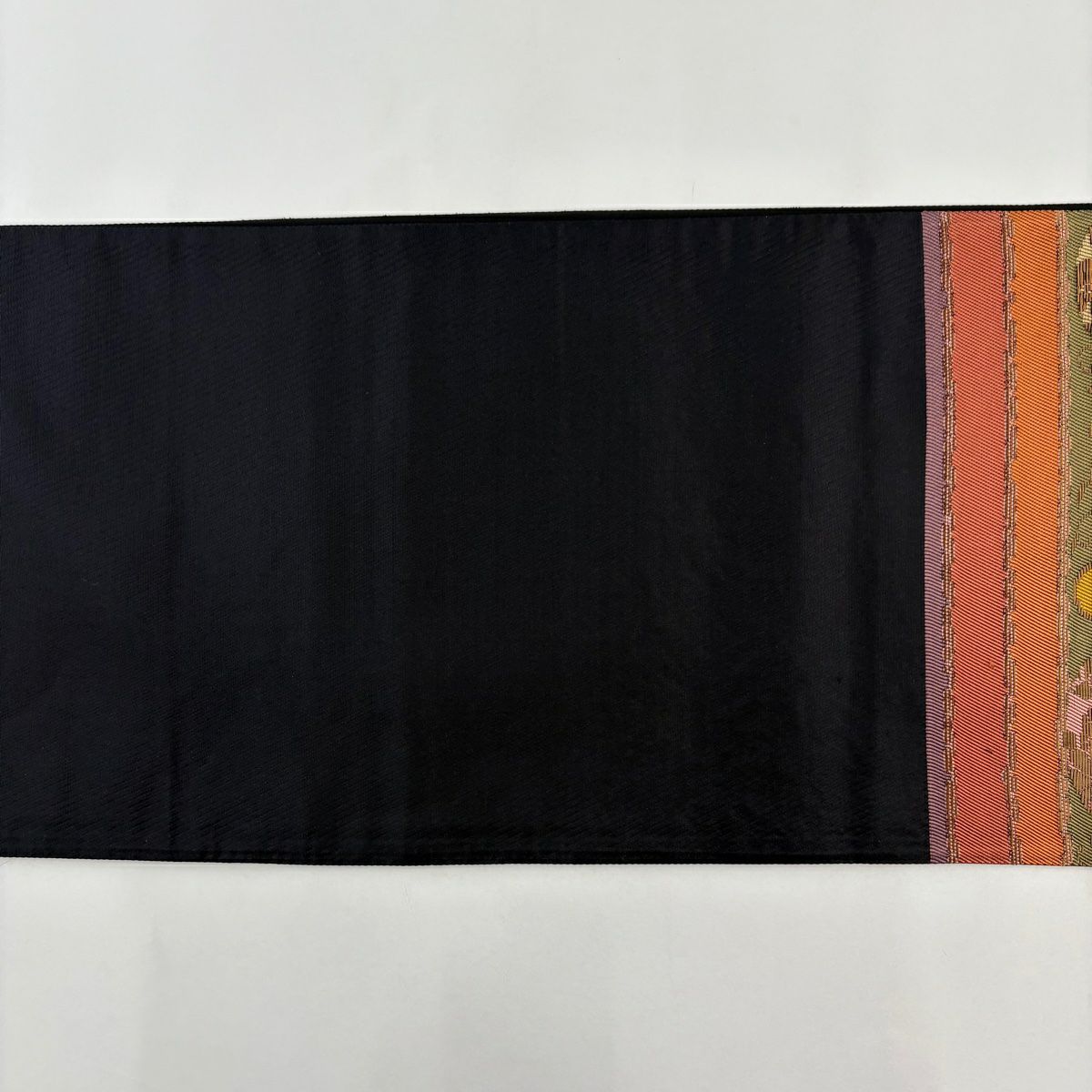 【美品】 袋帶 名品級 段紋 草花紋 灰綠 六通 純蠶絲