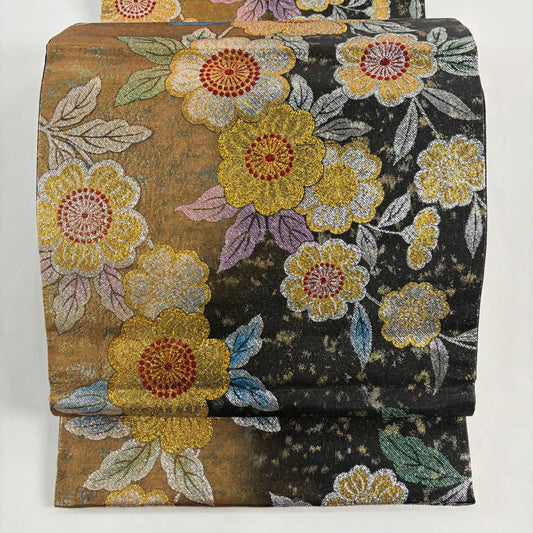 袋帶 秀品級 振袖禮服禮服用 櫻花 金金箔 金色 六通 純蠶絲