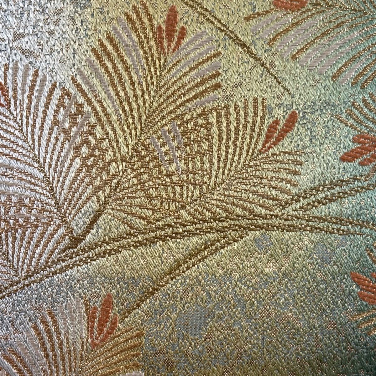 袋帶 秀品級 若松樹 七寶 金絲 金金箔 綠 六通 純蠶絲