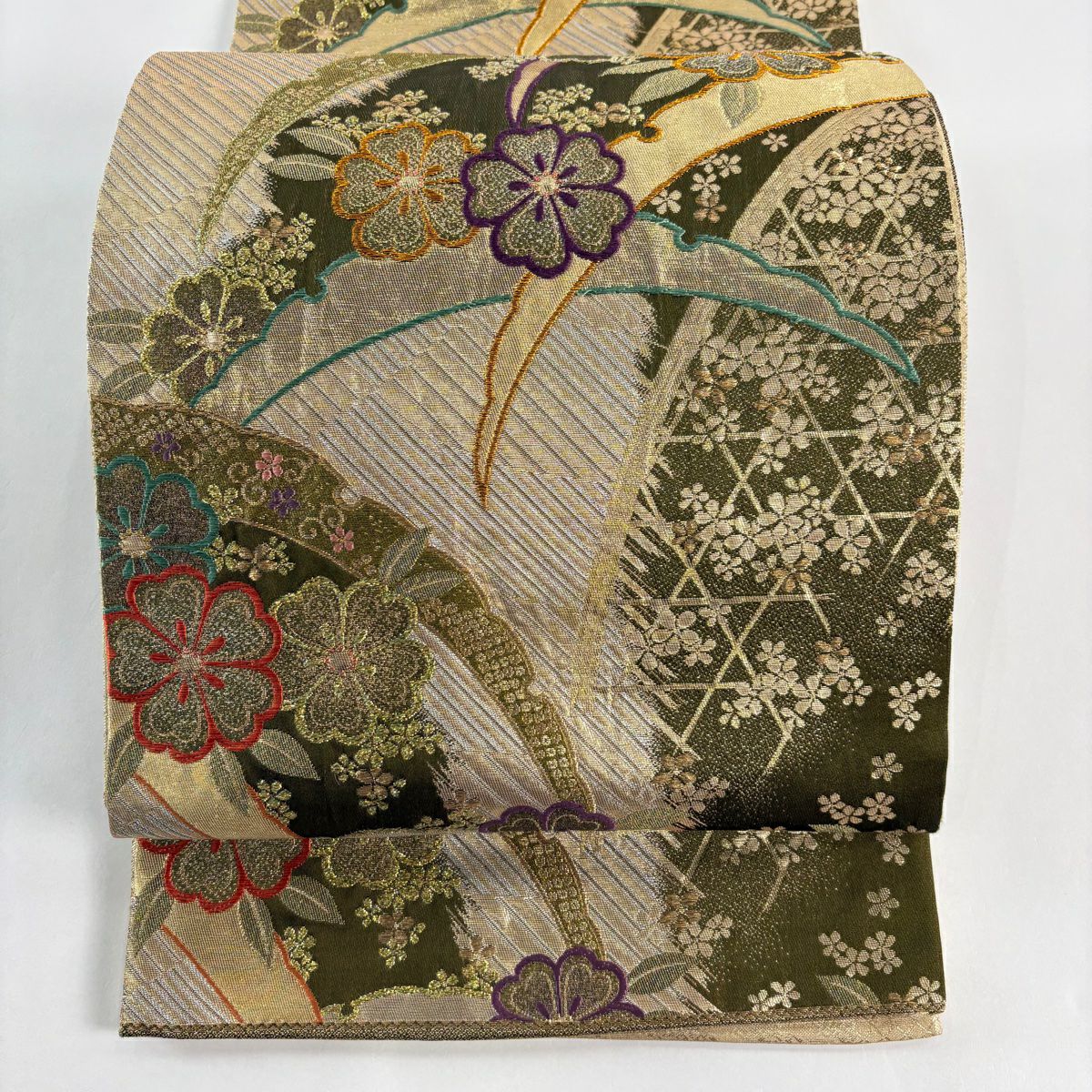 袋帶 秀品級 櫻花 雪芝 金絲 金金箔 金茶 六通 純蠶絲