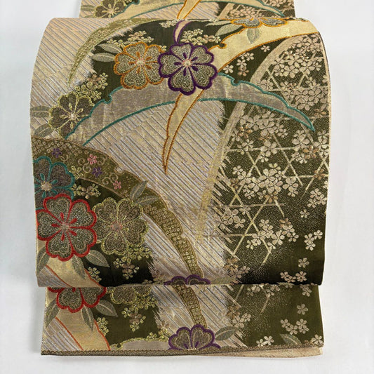 袋帶 秀品級 櫻花 雪芝 金絲 金金箔 金茶 六通 純蠶絲