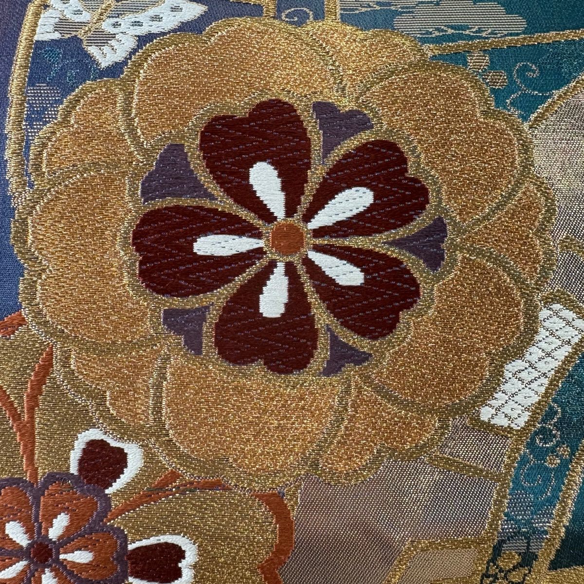袋帶 秀品級 源氏車 竹子 金金箔 金絲 紅 六通 純蠶絲