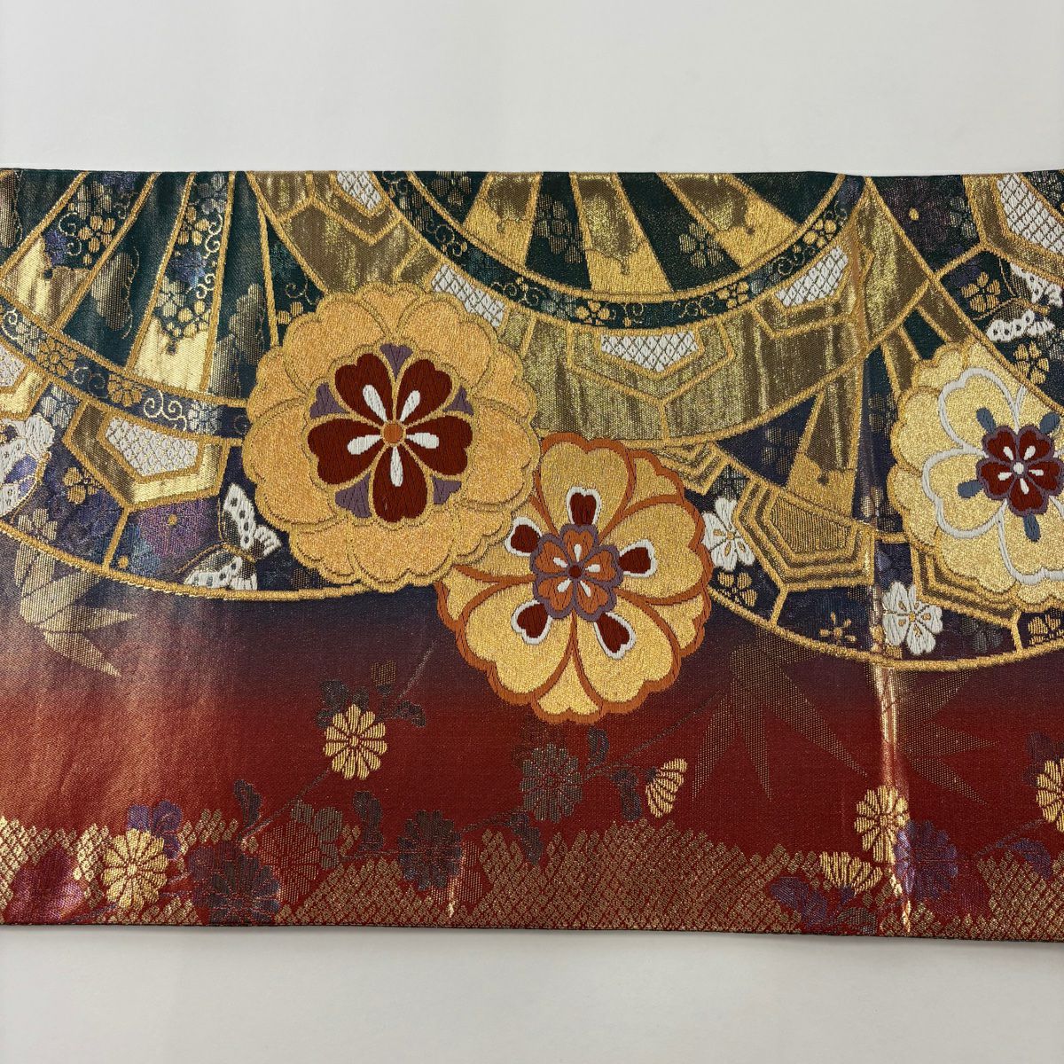 袋帶 秀品級 源氏車 竹子 金金箔 金絲 紅 六通 純蠶絲
