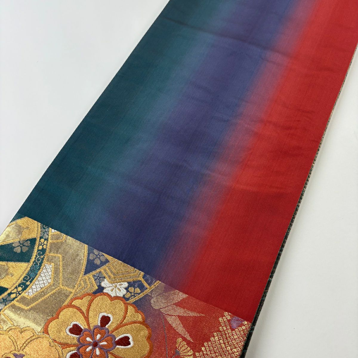 袋帶 秀品級 源氏車 竹子 金金箔 金絲 紅 六通 純蠶絲