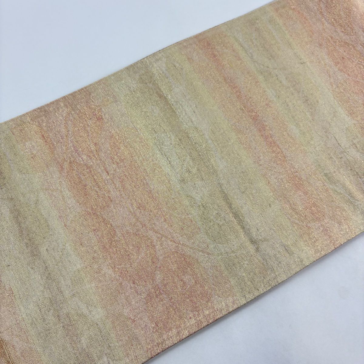 【美品】 袋帶 秀品級 草花紋紋 段紋 金金箔 金色 全通 純蠶絲