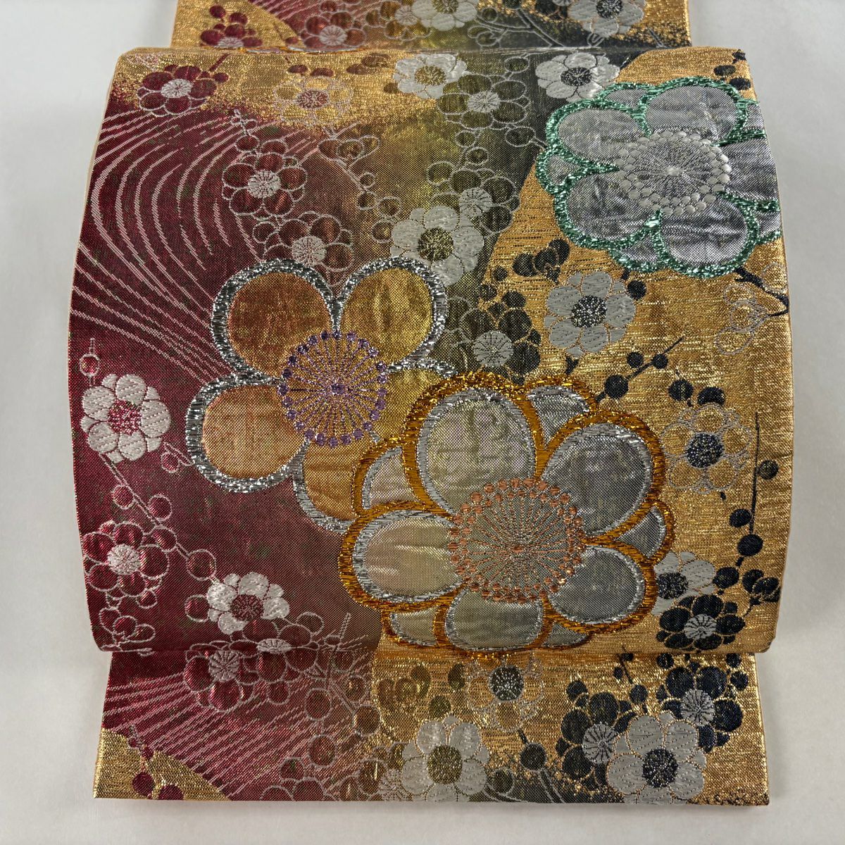 袋帶 秀品級 枝梅花 金金箔 唐織 金色 六通 純蠶絲