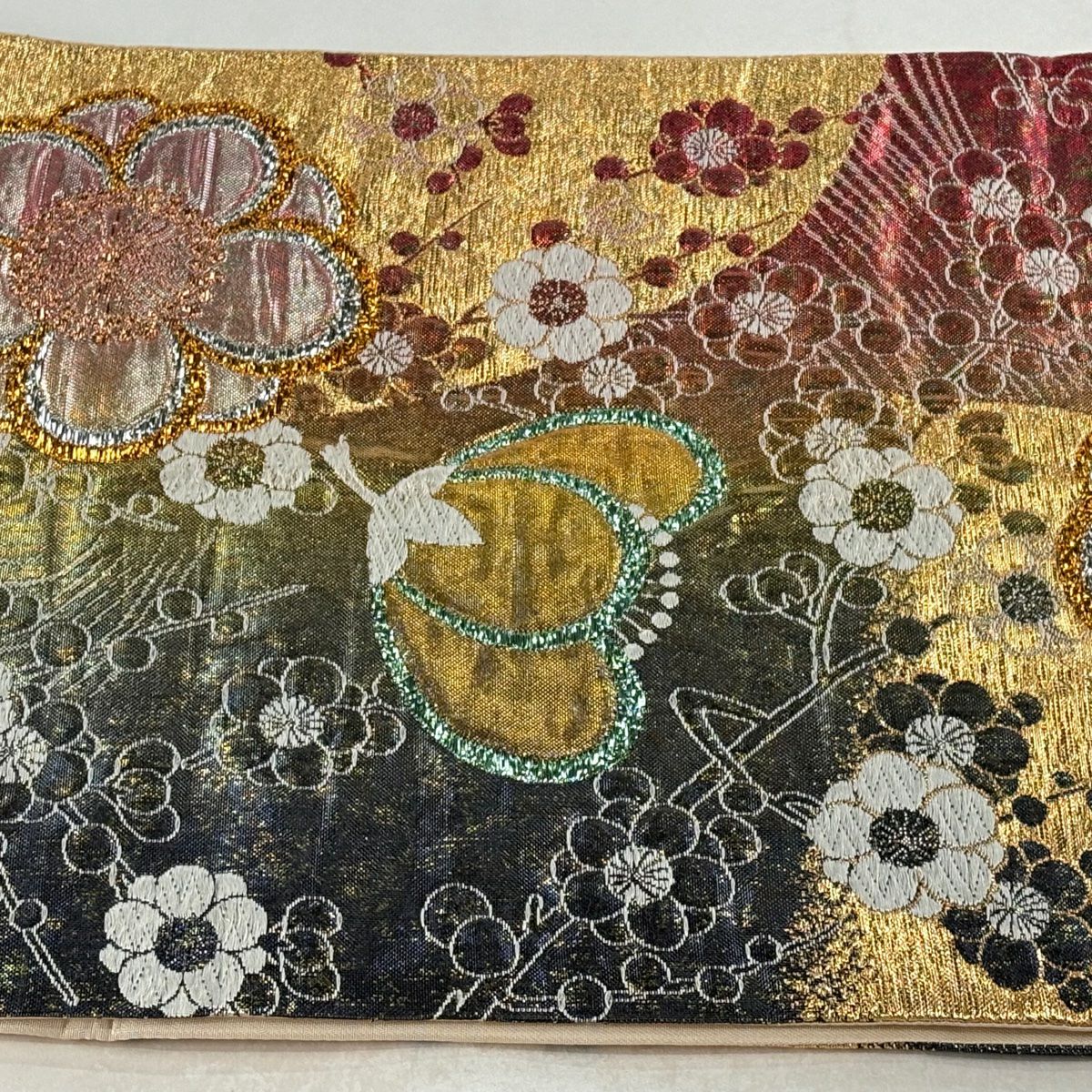 袋帶 秀品級 枝梅花 金金箔 唐織 金色 六通 純蠶絲