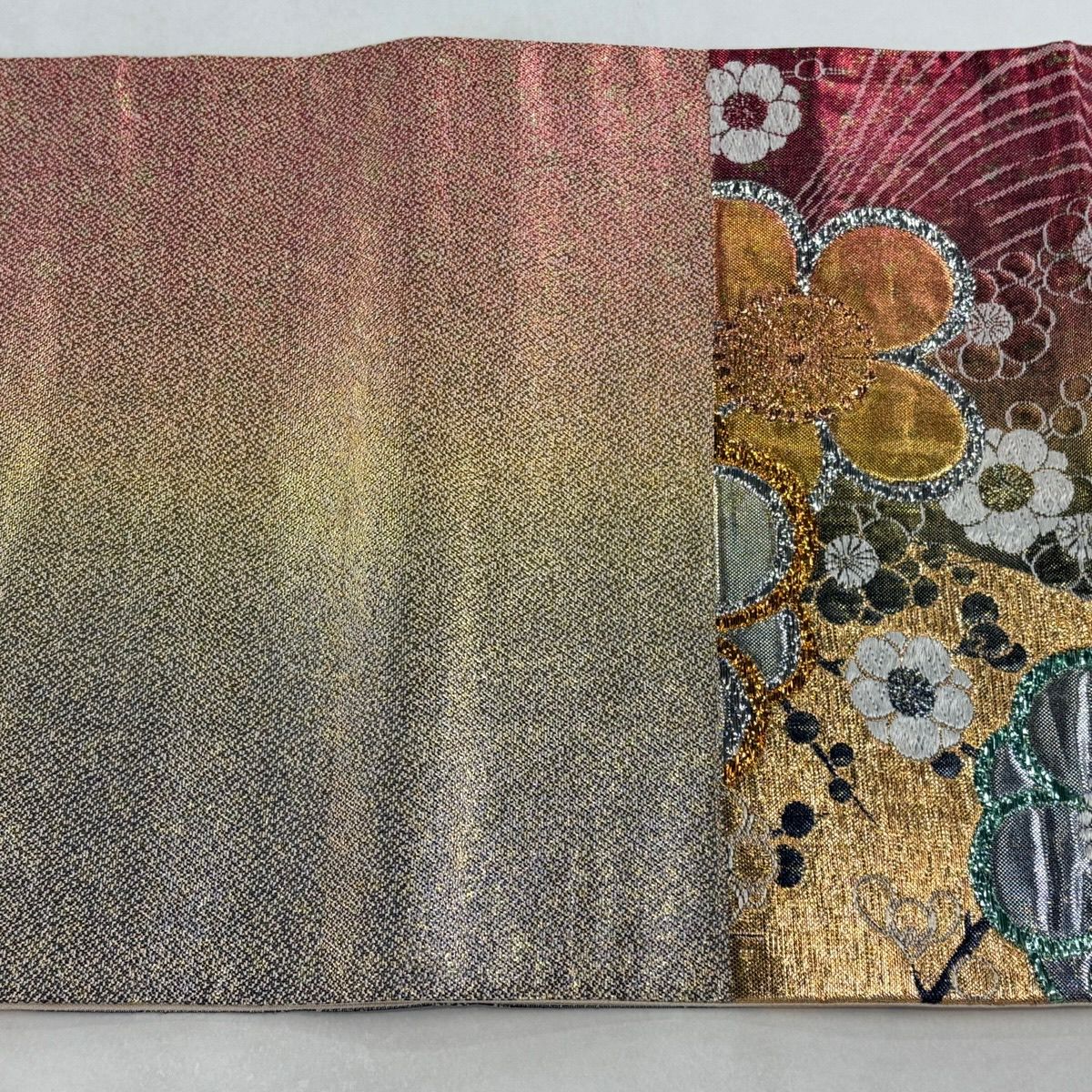 袋帶 秀品級 枝梅花 金金箔 唐織 金色 六通 純蠶絲