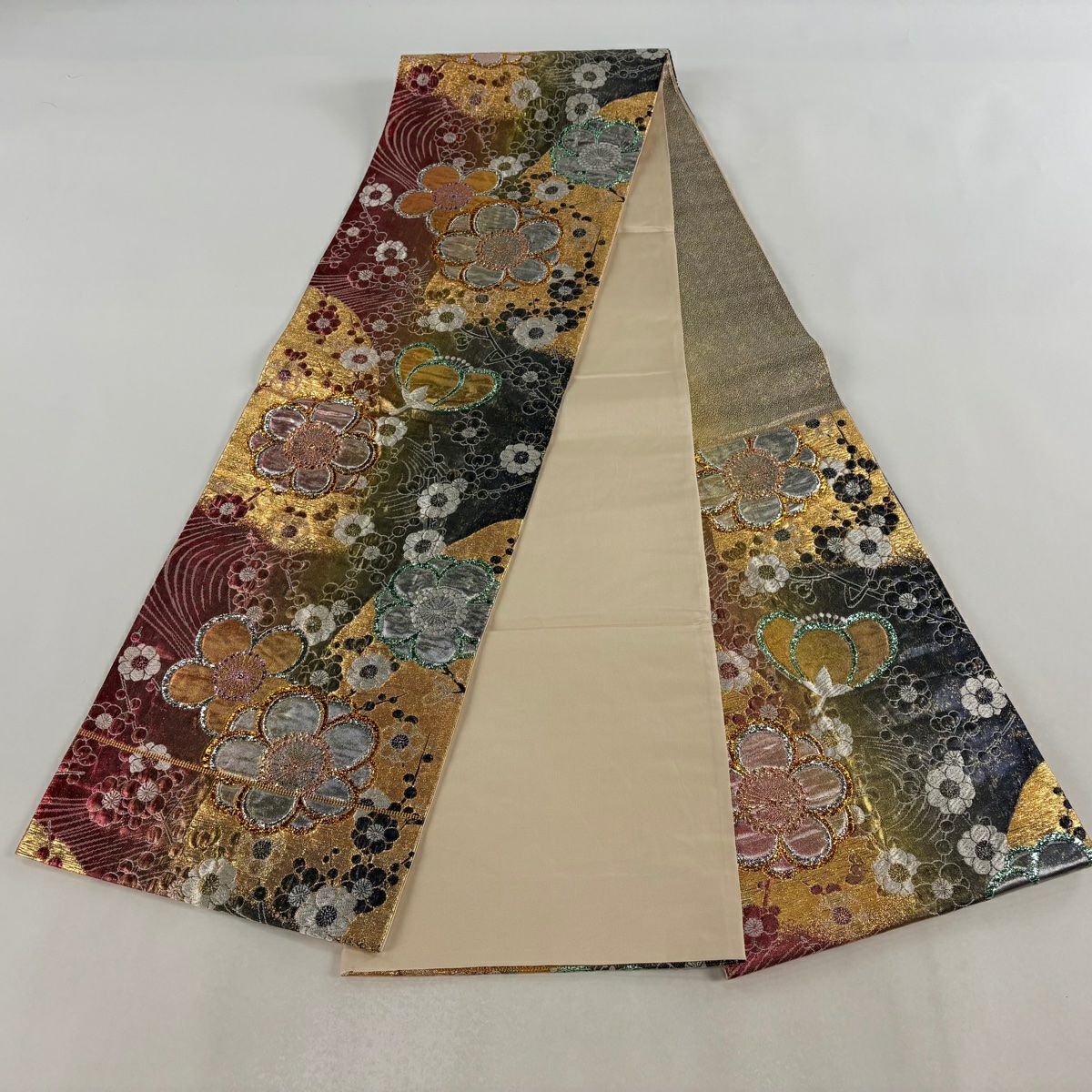 袋帶 秀品級 枝梅花 金金箔 唐織 金色 六通 純蠶絲