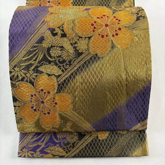 袋帶 秀品級 振袖禮服禮服用 櫻花 鳳凰 金絲 金金箔 金色 六通 純蠶絲
