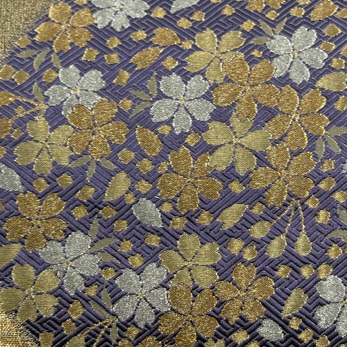 【美品】 袋帶 秀品級 證明書附 櫻花 観世水 金銀線 金金箔 紫 六通 純蠶絲