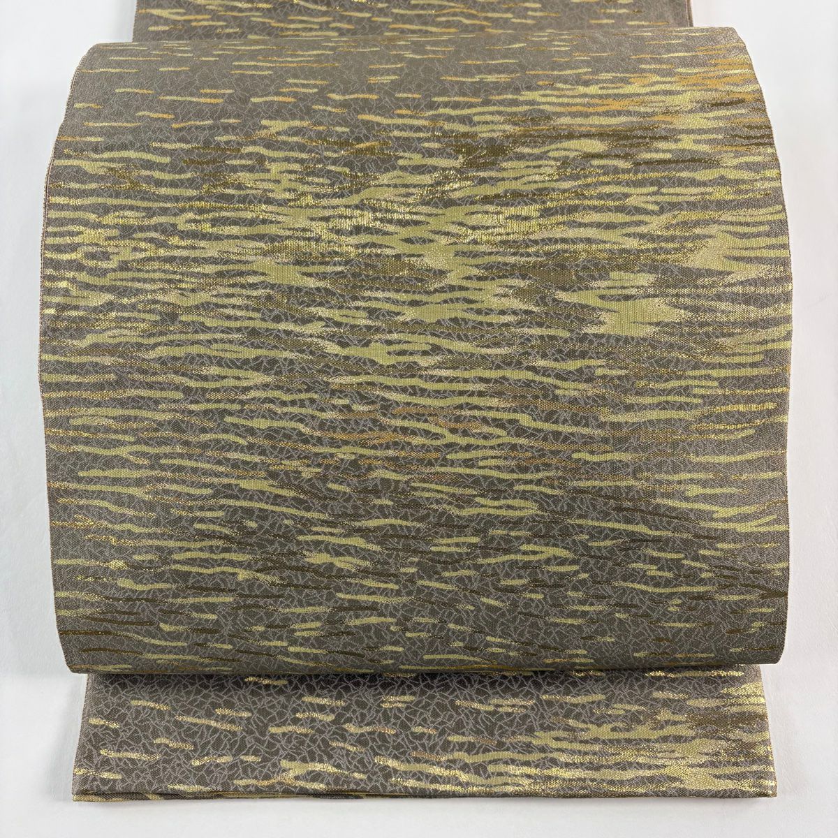 【美品】 袋帶 逸品級 附落款 誠之輔 波 金金箔 灰色 全通 純蠶絲